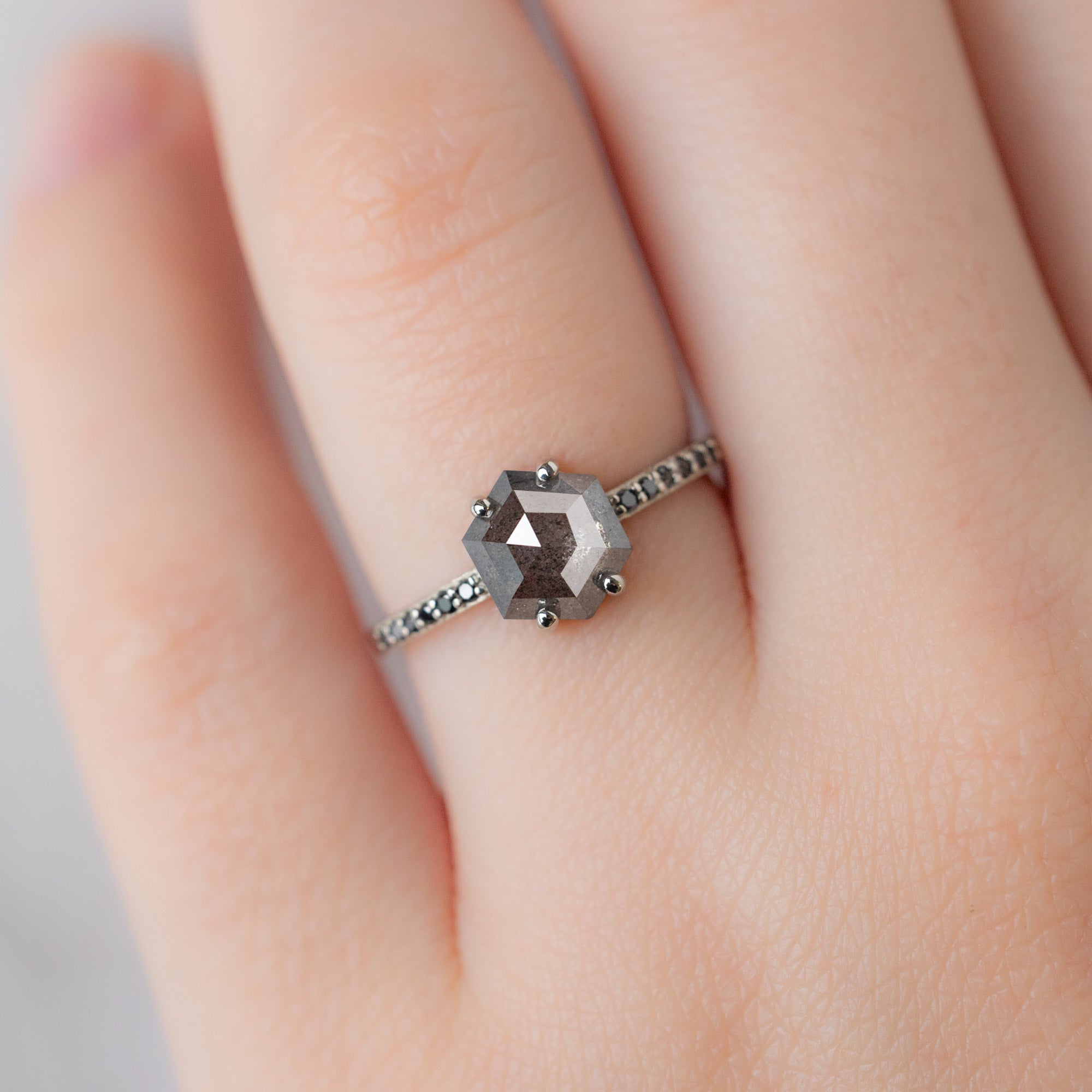 Alexis Russell  Engagement Rings The Willow Ring | 1.33 Hexagon Salt and Pepper Diamond in 14K White Gold