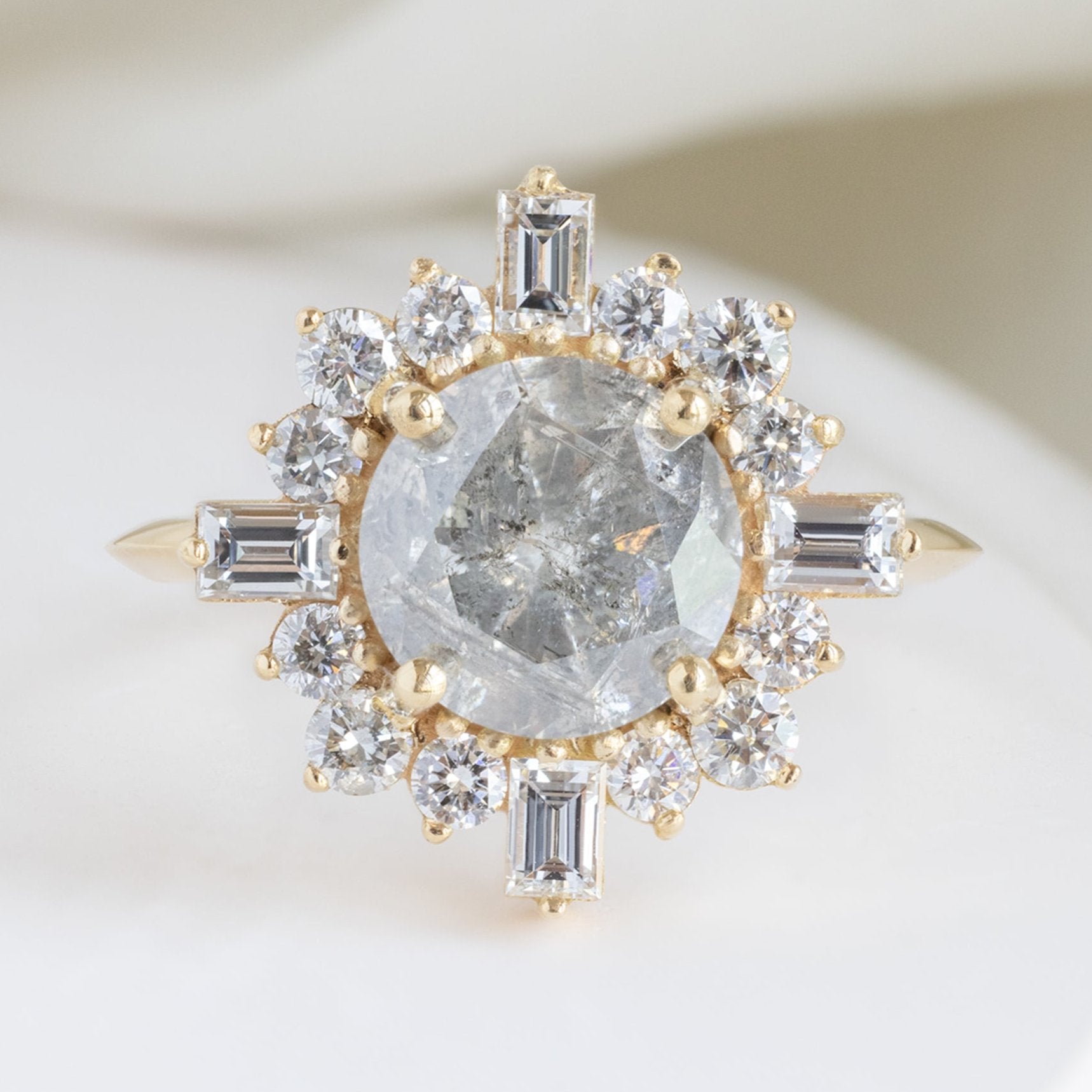 Alexis Russell Engagement Rings The Compass Luxe | 2.03ct Round Salt and Pepper Diamond in 18K Yellow Gold