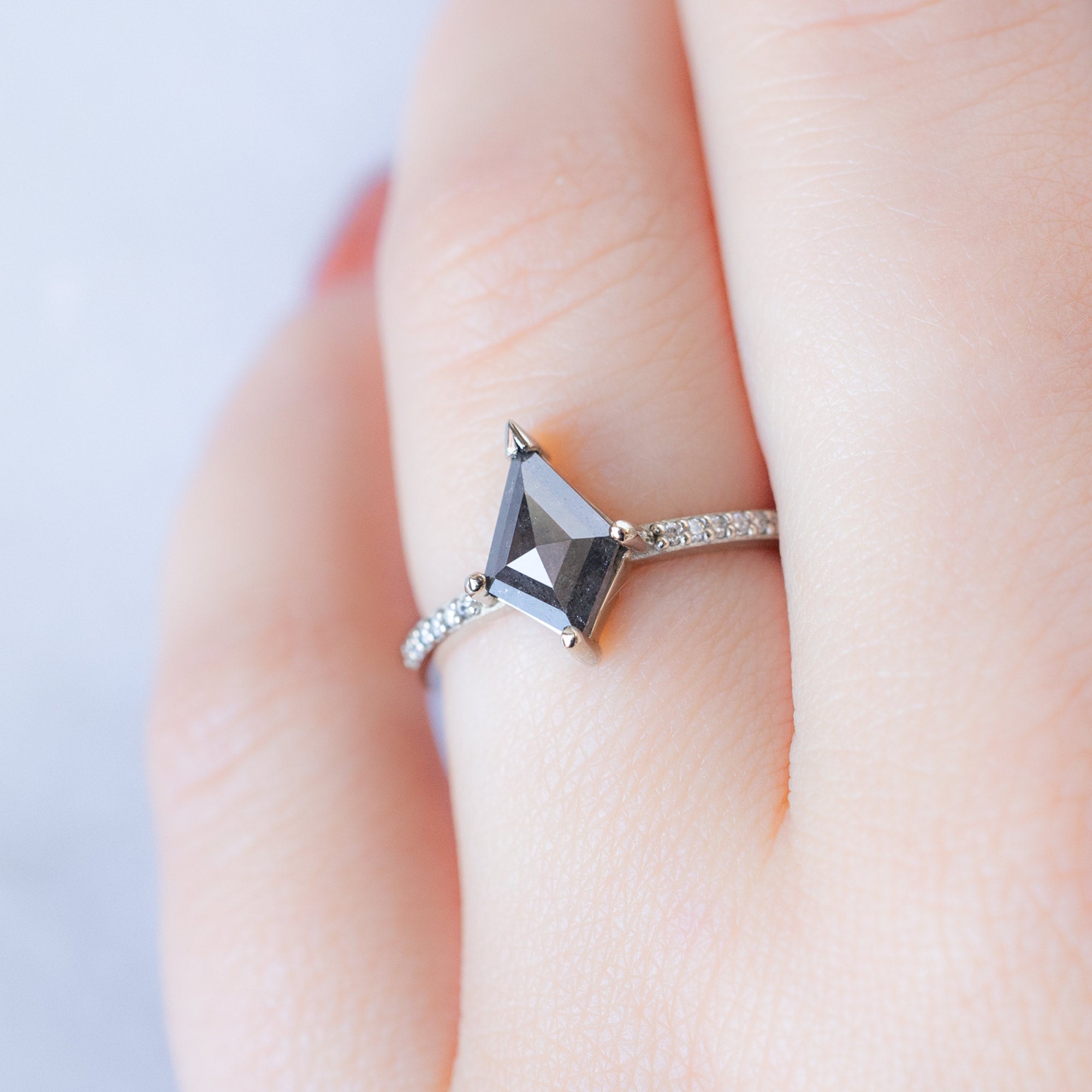 Alexis Russell Engagement Rings The Willow Ring | 1.19ct Kite Salt and Pepper Diamond in 18K White Gold