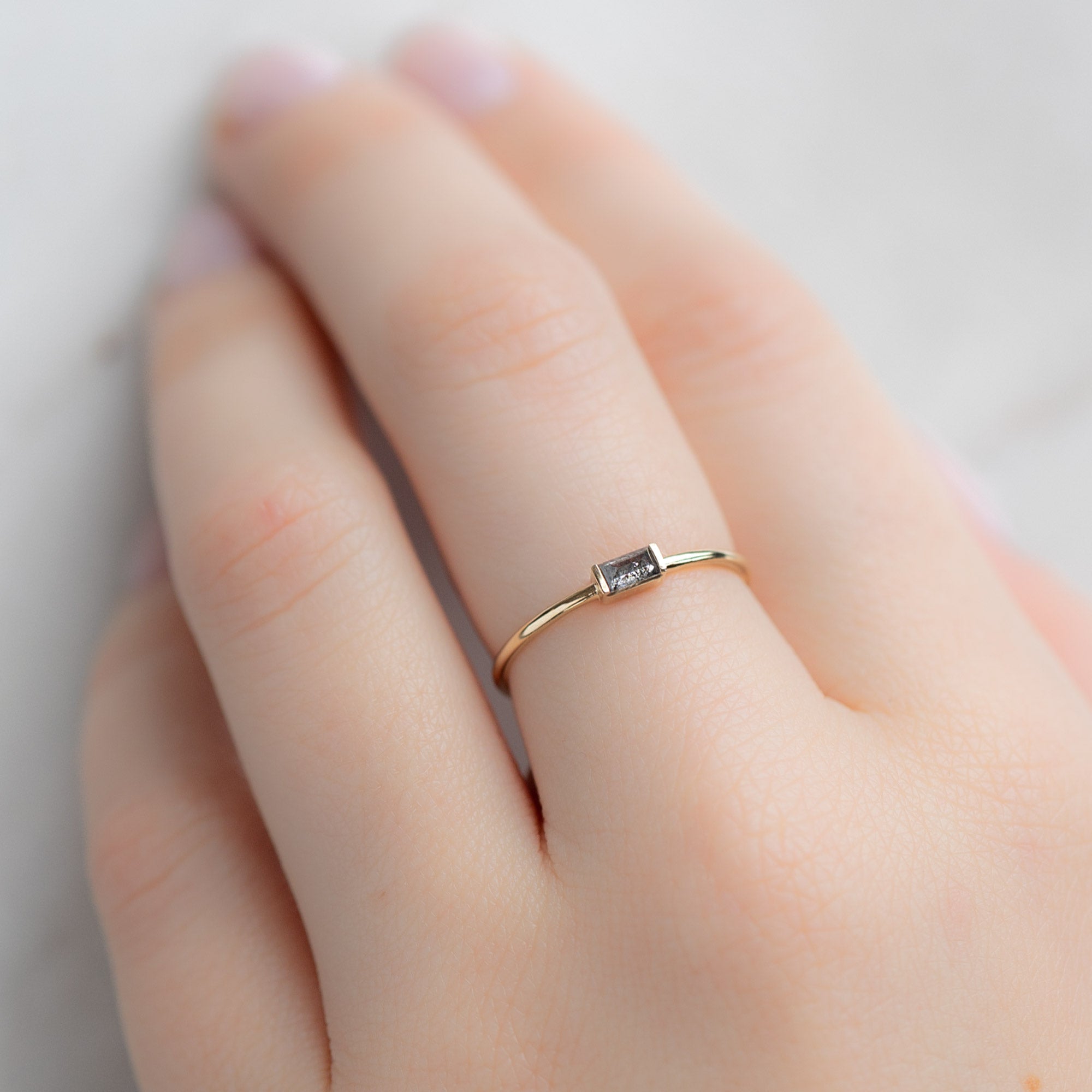 Alexis Russell Rings The Baguette Salt and Pepper Diamond Line Ring | Yellow Gold