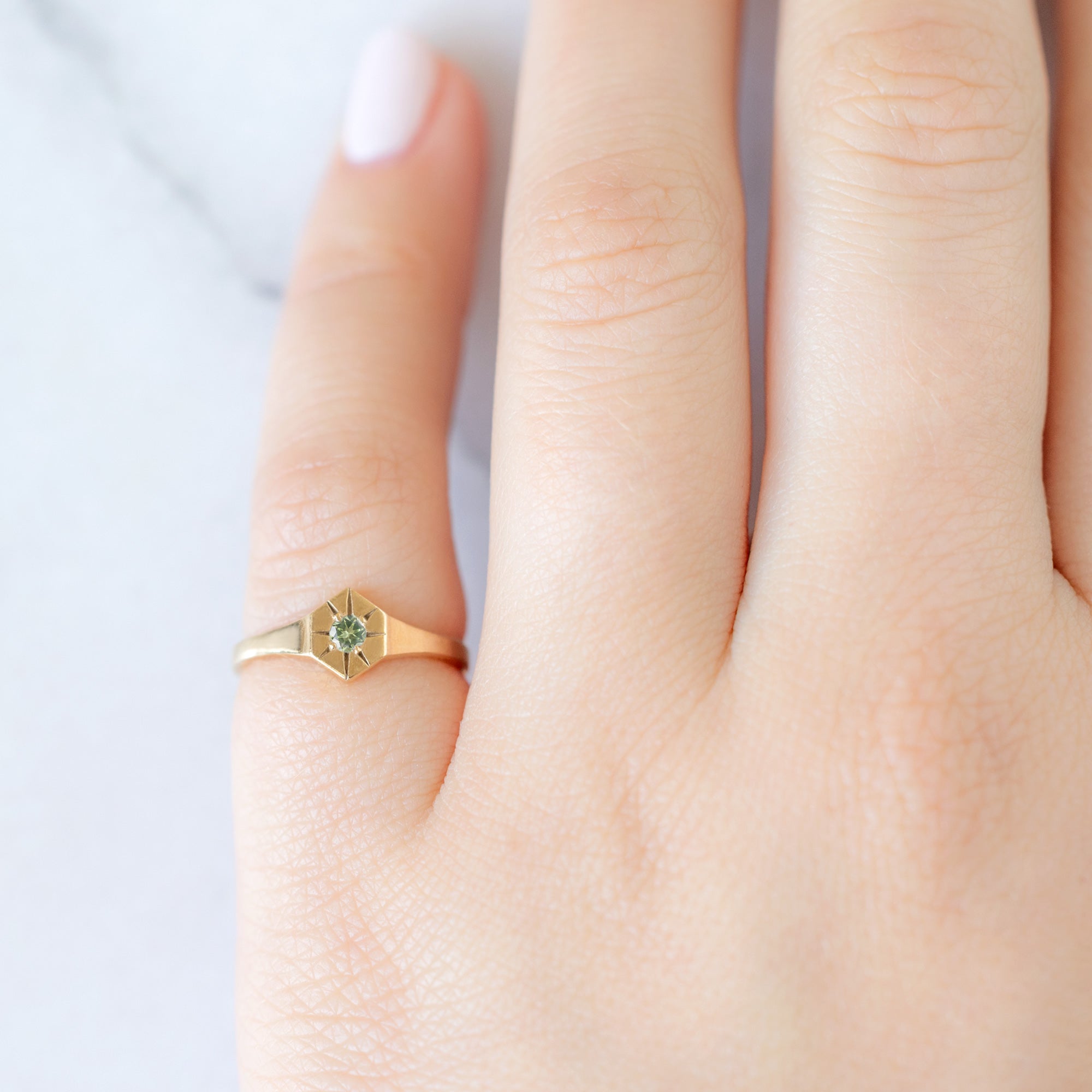 Alexis Russell Rings Peridot Birthstone Signet Ring | Yellow, Rose or White Gold