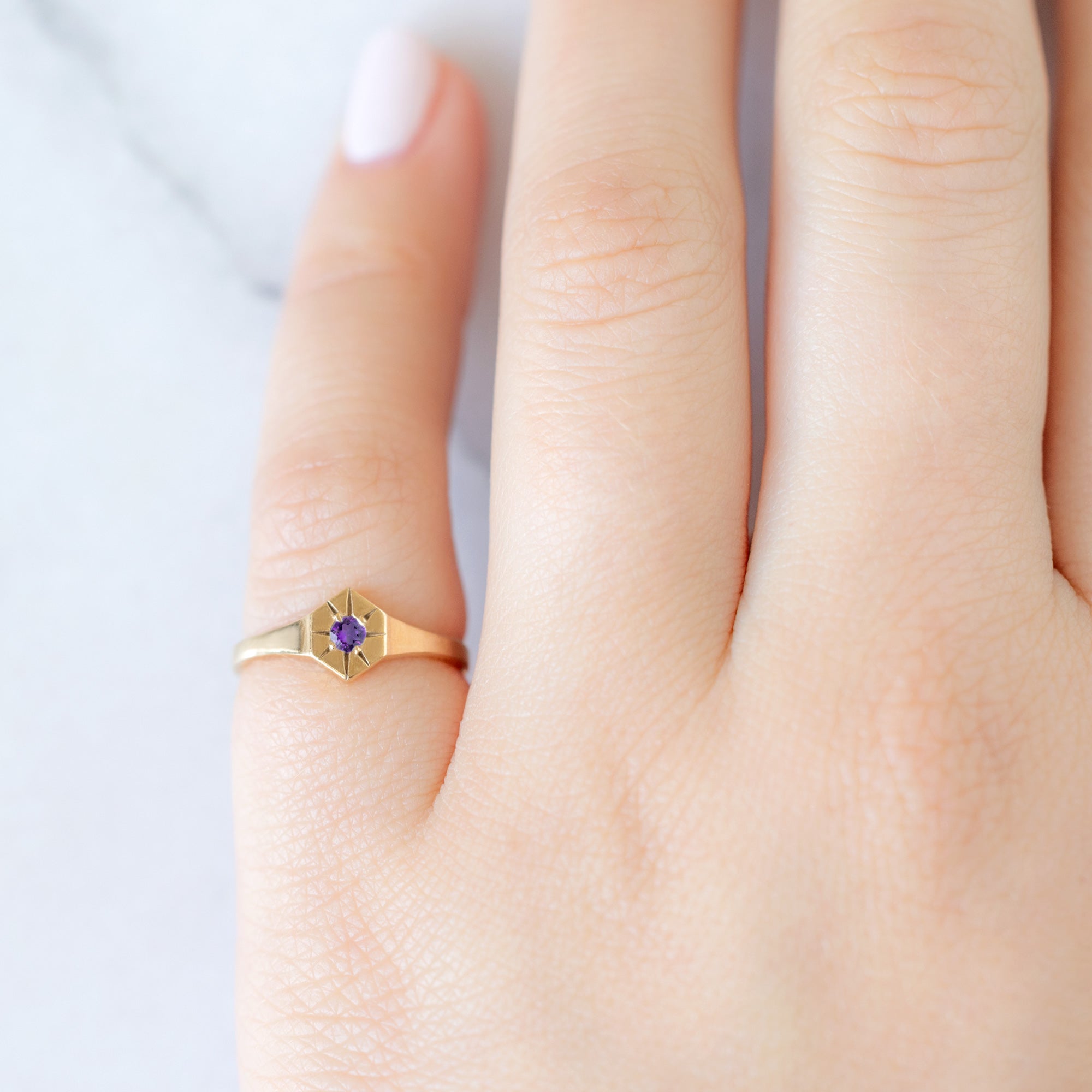 Alexis Russell Rings Amethyst Birthstone Signet Ring | Yellow, Rose or White Gold