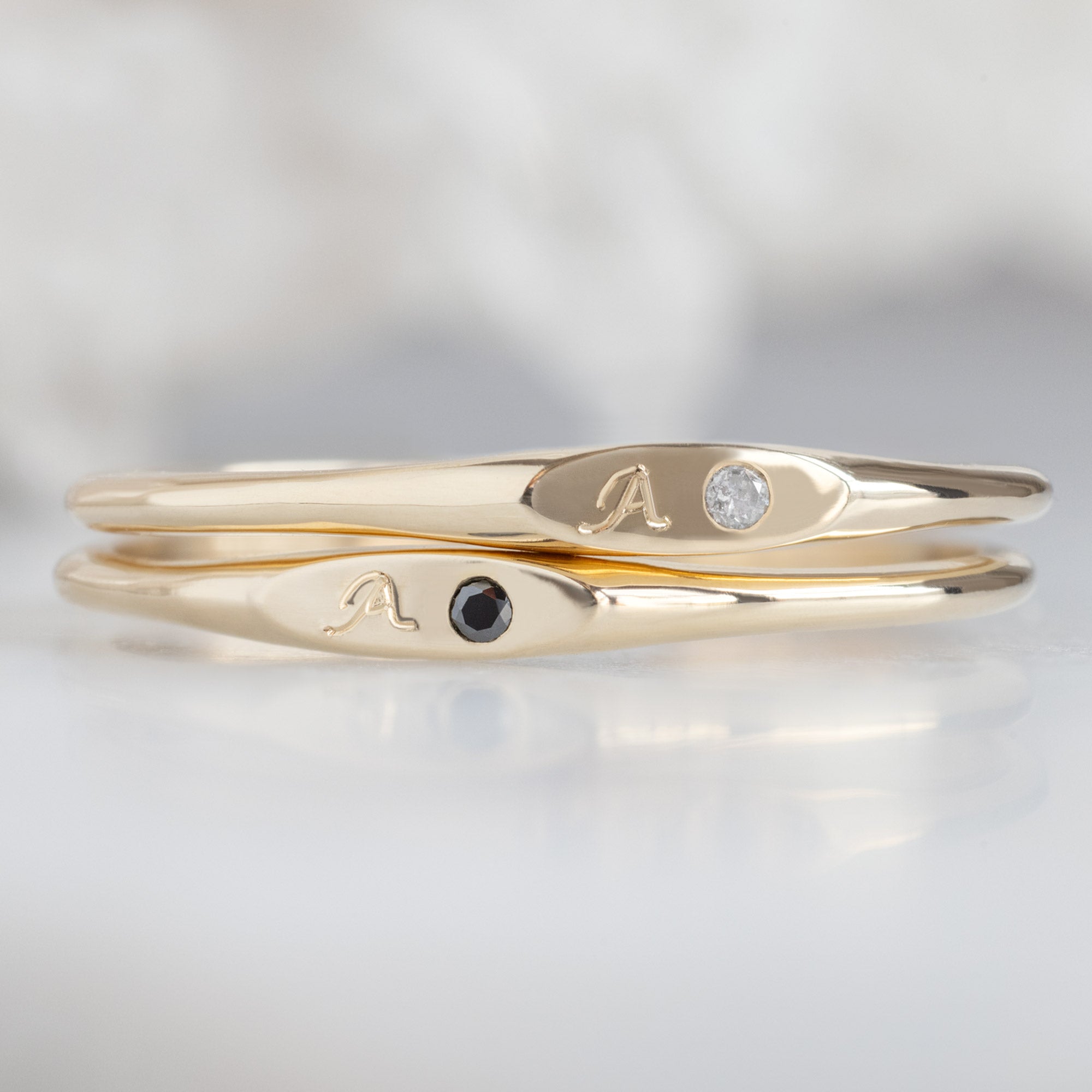 Alexis Russell  Rings The Teensy Black Diamond Signet Ring | Yellow Gold