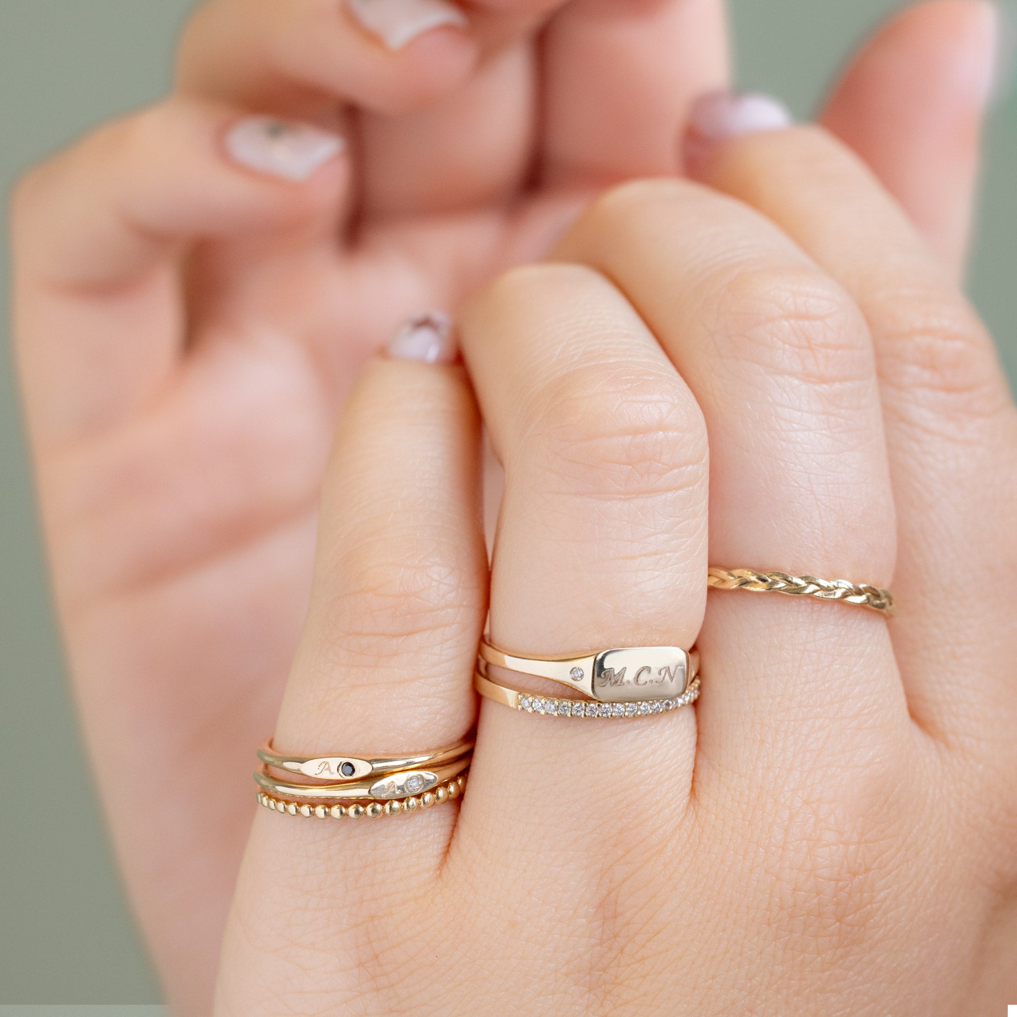 Alexis Russell  Rings The Teensy Black Diamond Signet Ring | Yellow Gold