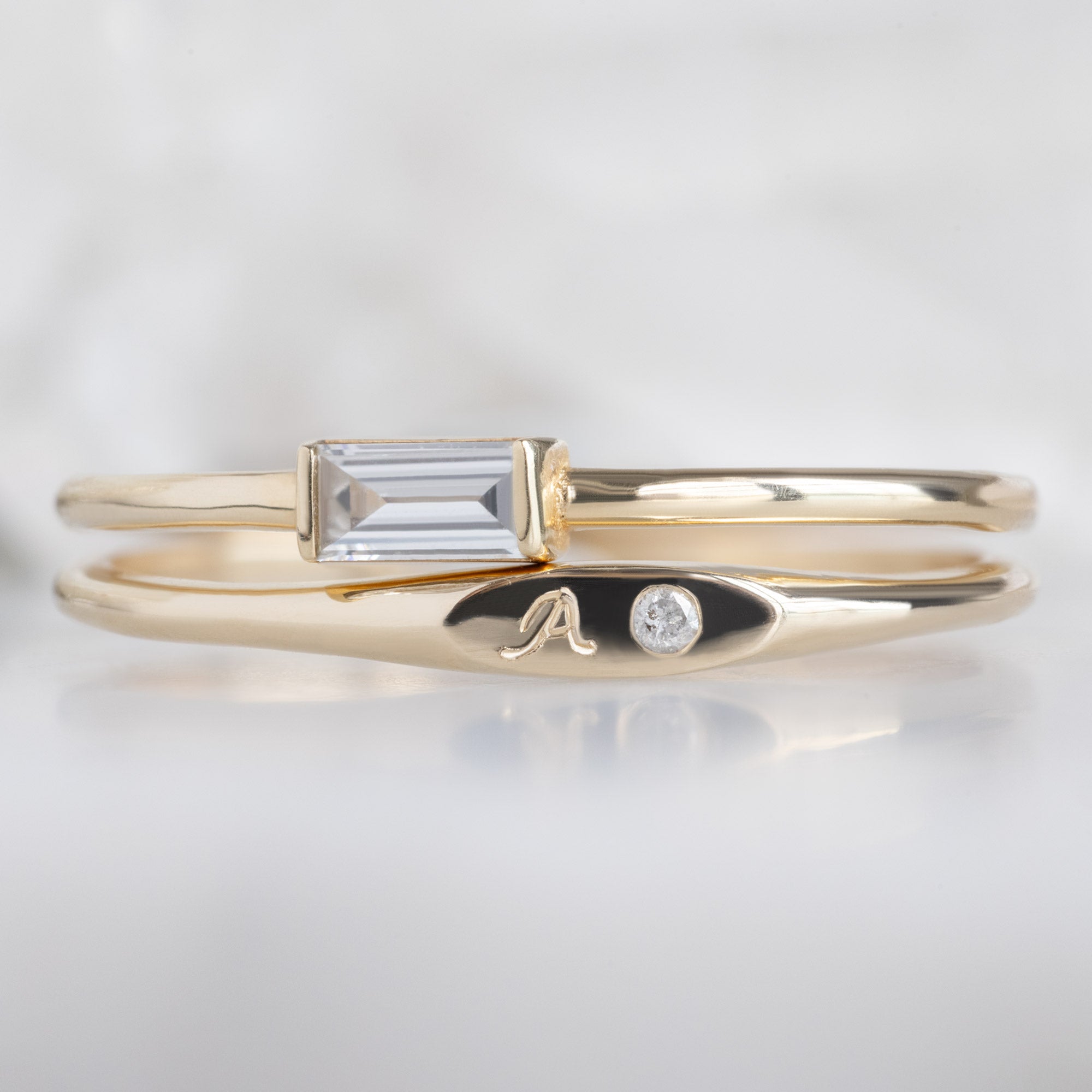 Alexis Russell  Rings The Teensy White Diamond Signet Ring | Yellow Gold