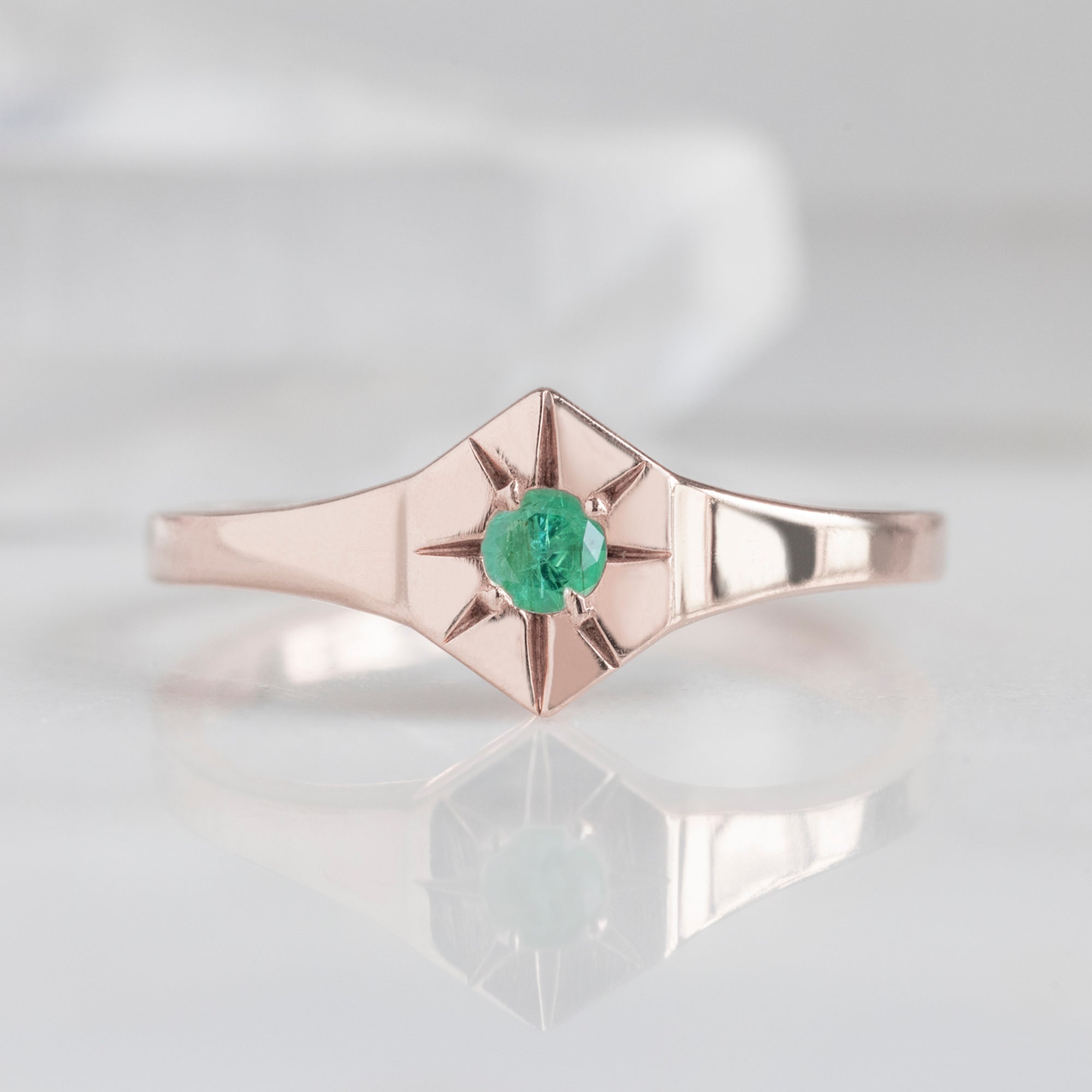 Alexis Russell Rings Emerald Birthstone Signet Ring | Yellow, Rose or White Gold