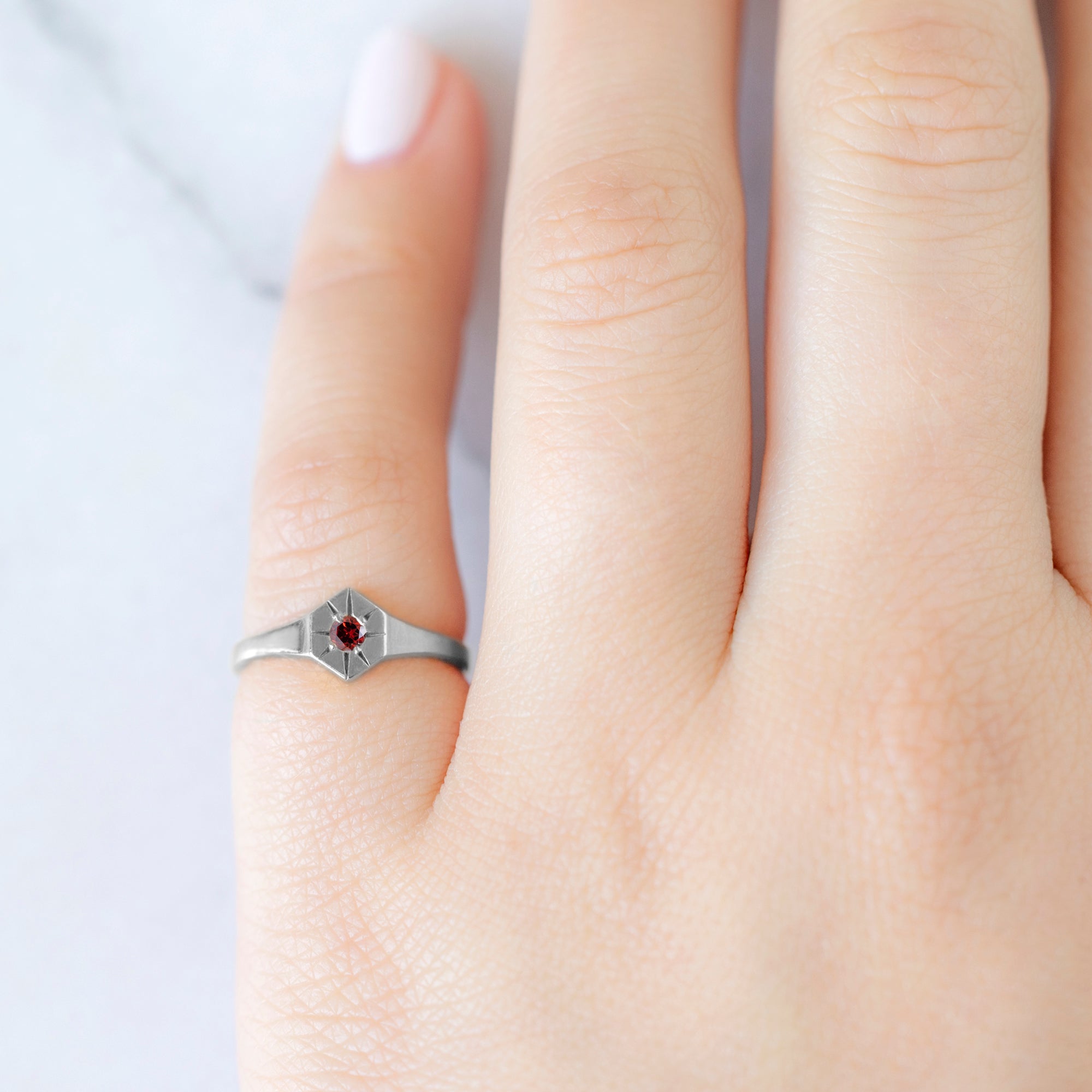 Alexis Russell Rings Garnet Birthstone Signet Ring | Yellow, Rose or White Gold