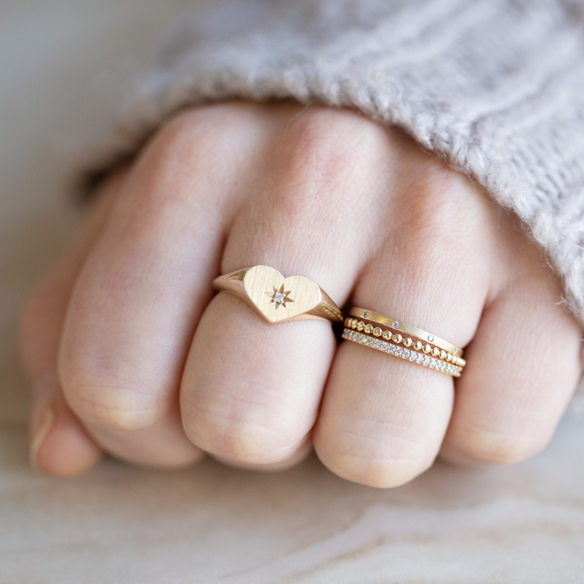 Alexis Russell Rings The Sweetheart White Diamond Signet Ring | Yellow, Rose, White or Sterling Silver