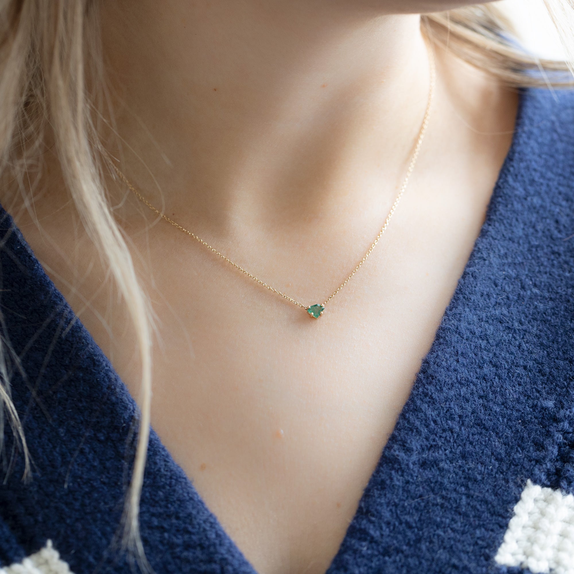 Alexis Russell Necklaces The Geometric Emerald Necklace | Yellow, Rose or White Gold