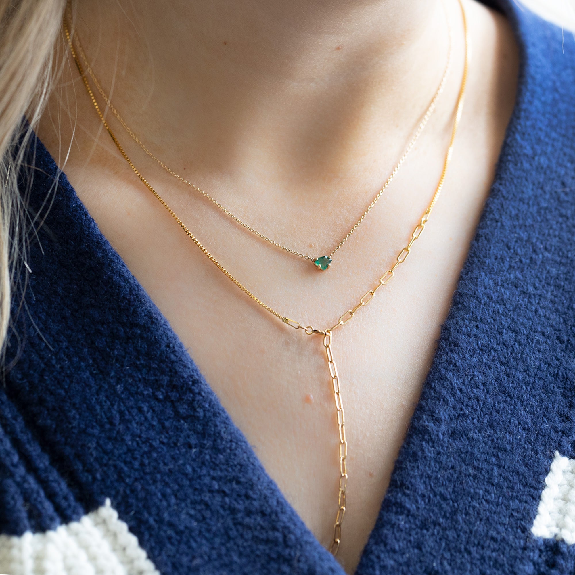 Alexis Russell Necklaces The Geometric Emerald Necklace | Yellow, Rose or White Gold