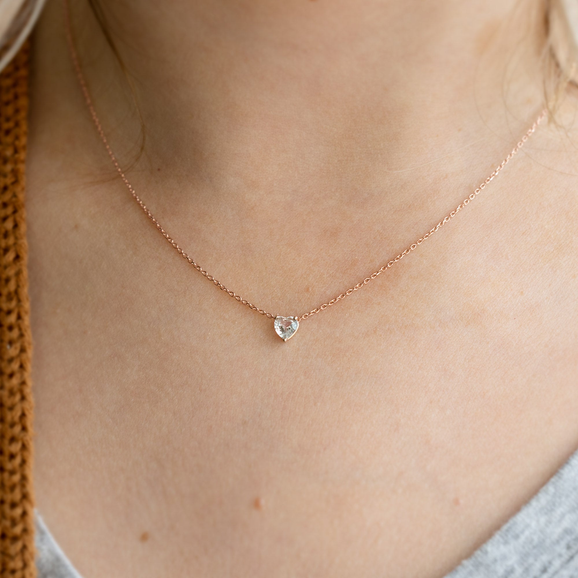 Alexis Russell Necklaces The White Sapphire Gemstone Heart Necklace | Yellow, Rose or White Gold