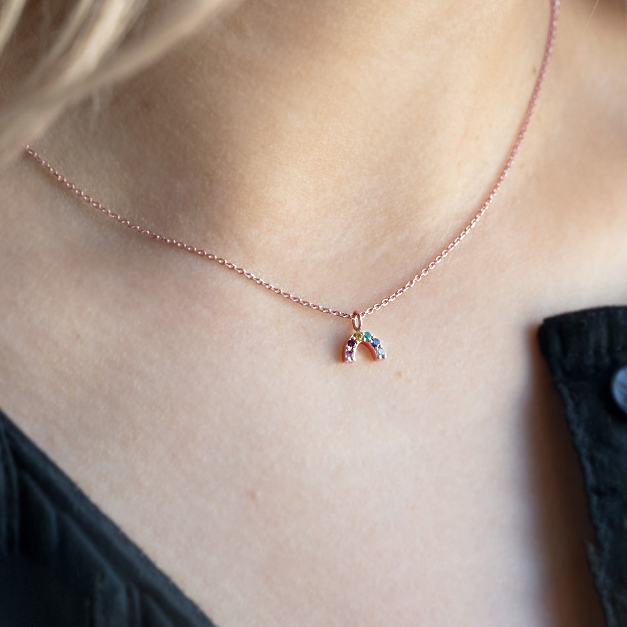 Alexis Russell Necklaces The Rainbow Sapphire Charm Necklace | Rose Gold