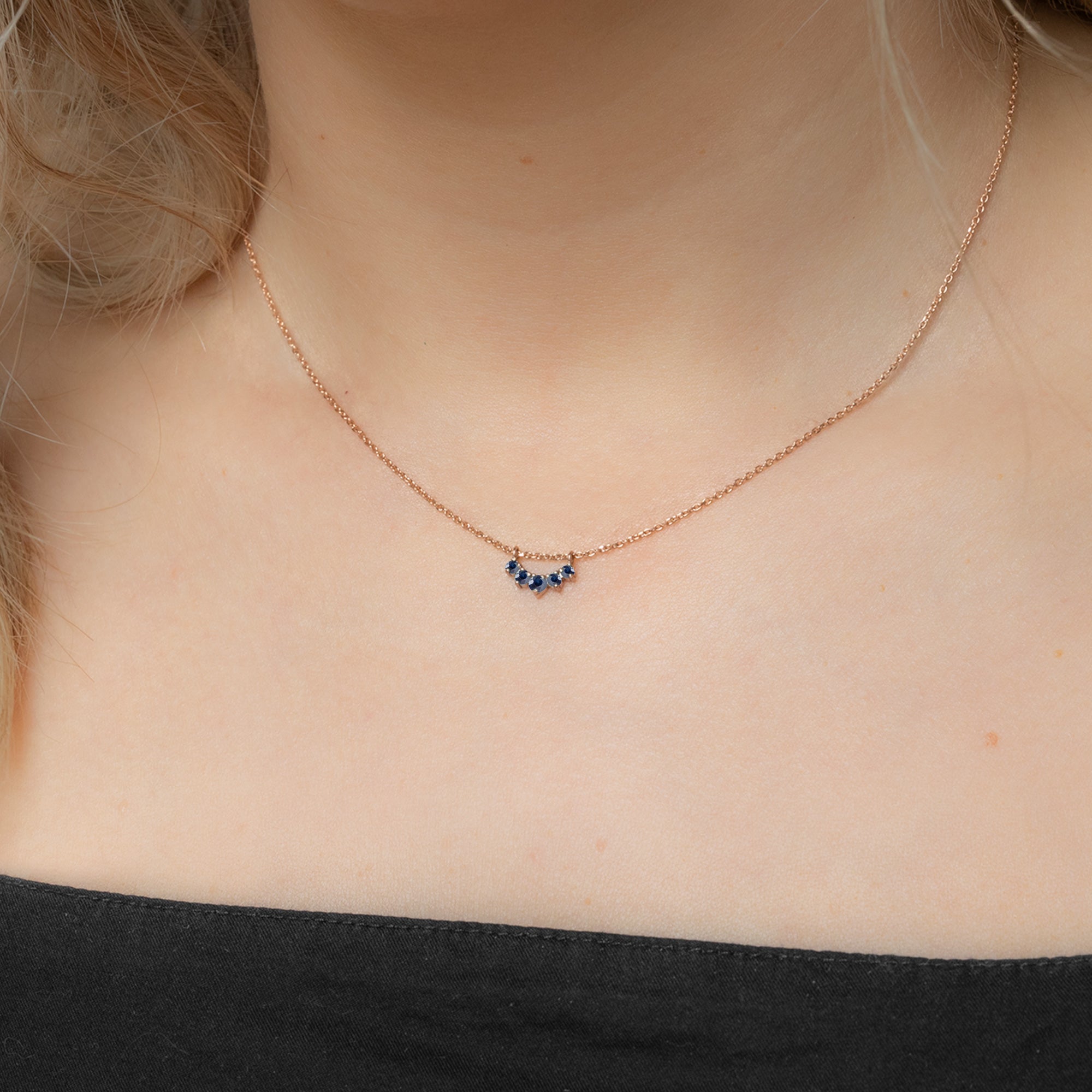 Alexis Russell Necklaces Blue Sapphire Gemstone Sunburst Necklace | Yellow, Rose or White Gold