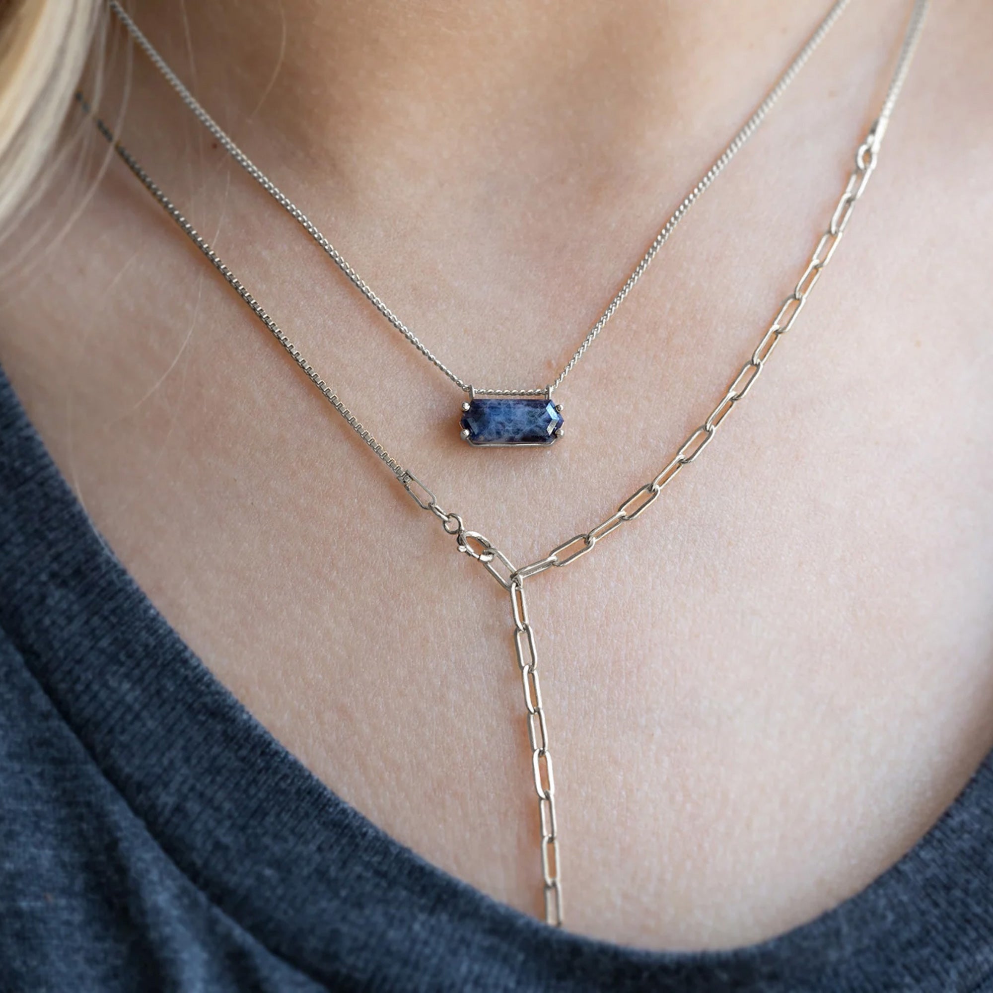 Alexis Russell Necklaces The Raw Sapphire Hexagon Necklace | Yellow, Rose, White or Sterling Silver