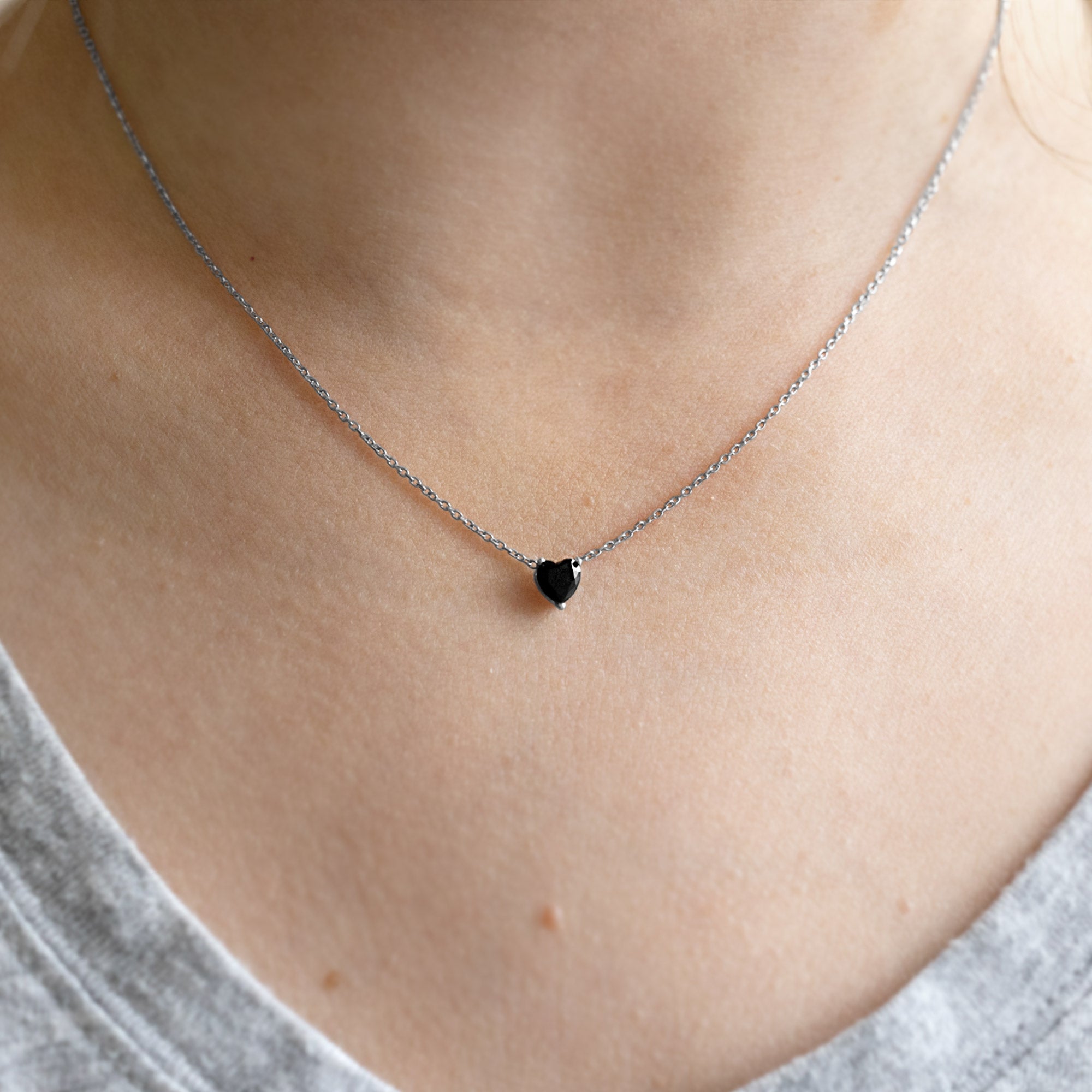 Alexis Russell Necklaces The Black Onyx Gemstone Heart Necklace | White Gold