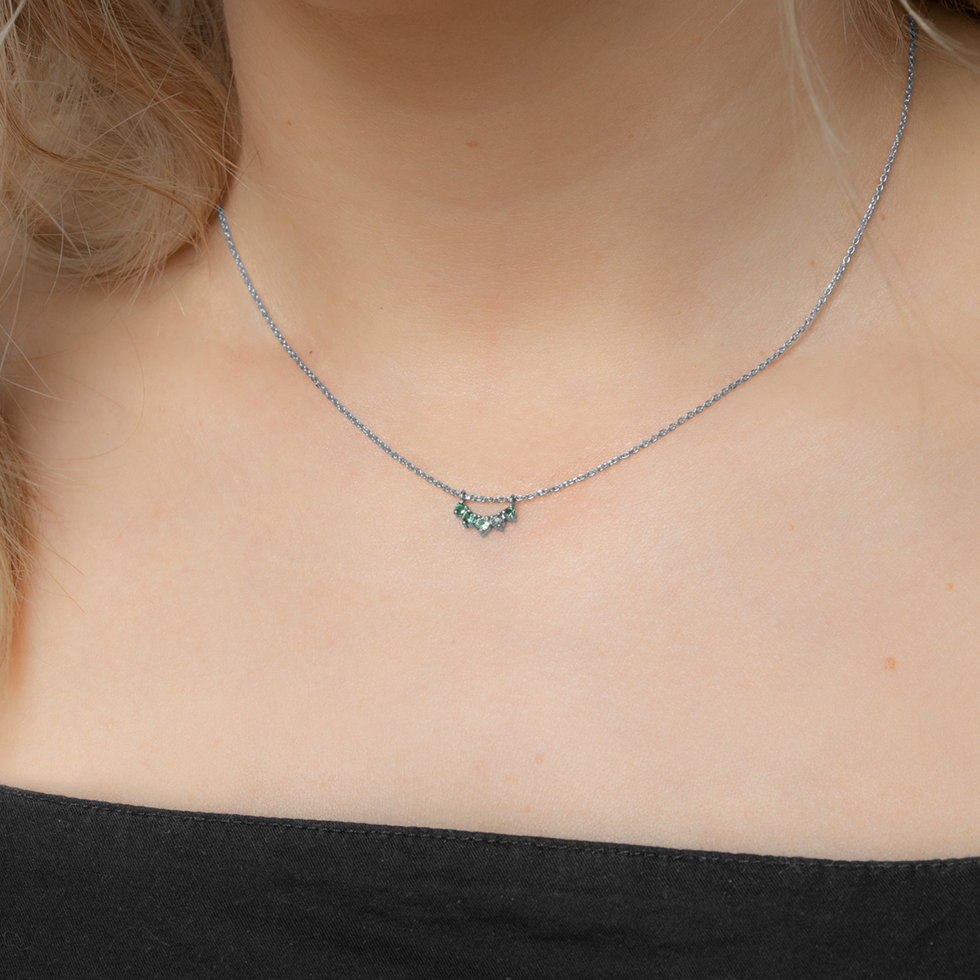 Alexis Russell Necklaces Custom Emerald Gemstone Sunburst Necklace | White Gold