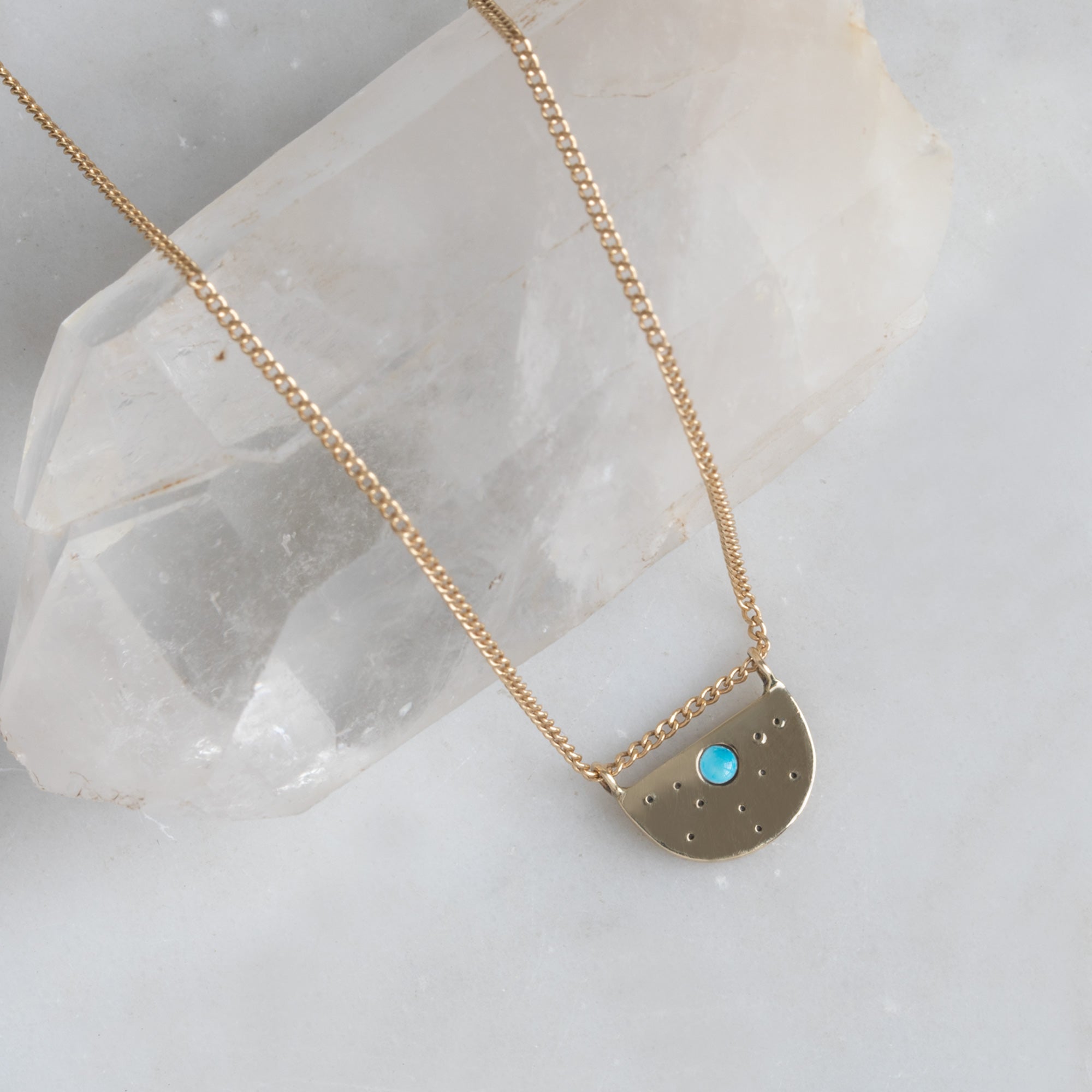 Alexis Russell Necklaces The Turquoise Half Moon Stardust Necklace | Yellow, Rose or Sterling Silver