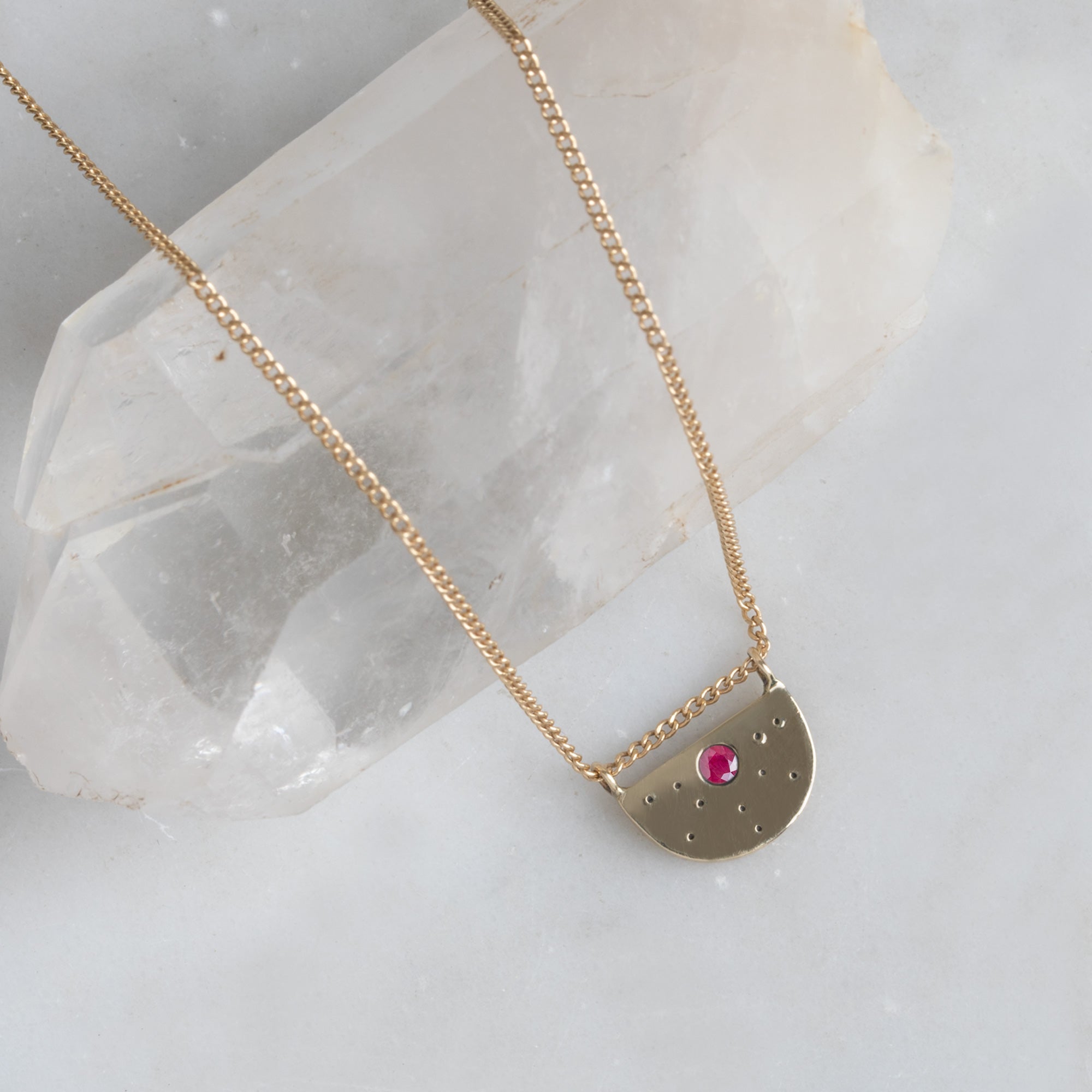 Alexis Russell Necklaces The Ruby Half Moon Stardust Necklace | Yellow, Rose or Sterling Silver