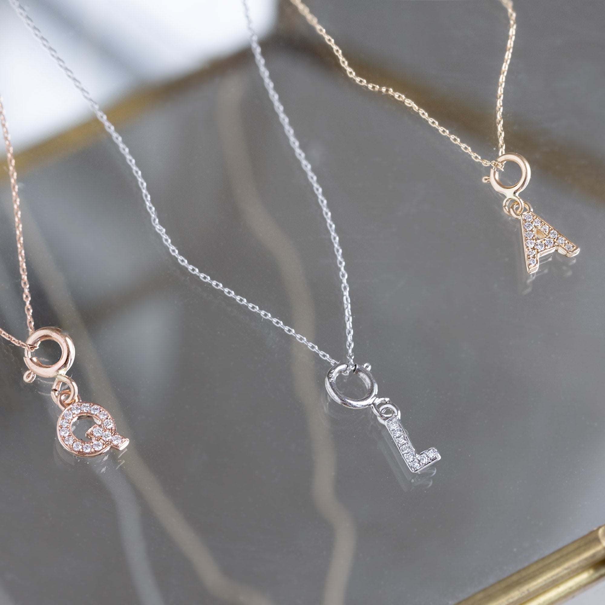 Alexis Russell Necklaces The White Diamond Pavé Letter Charm | Yellow, Rose or White Gold