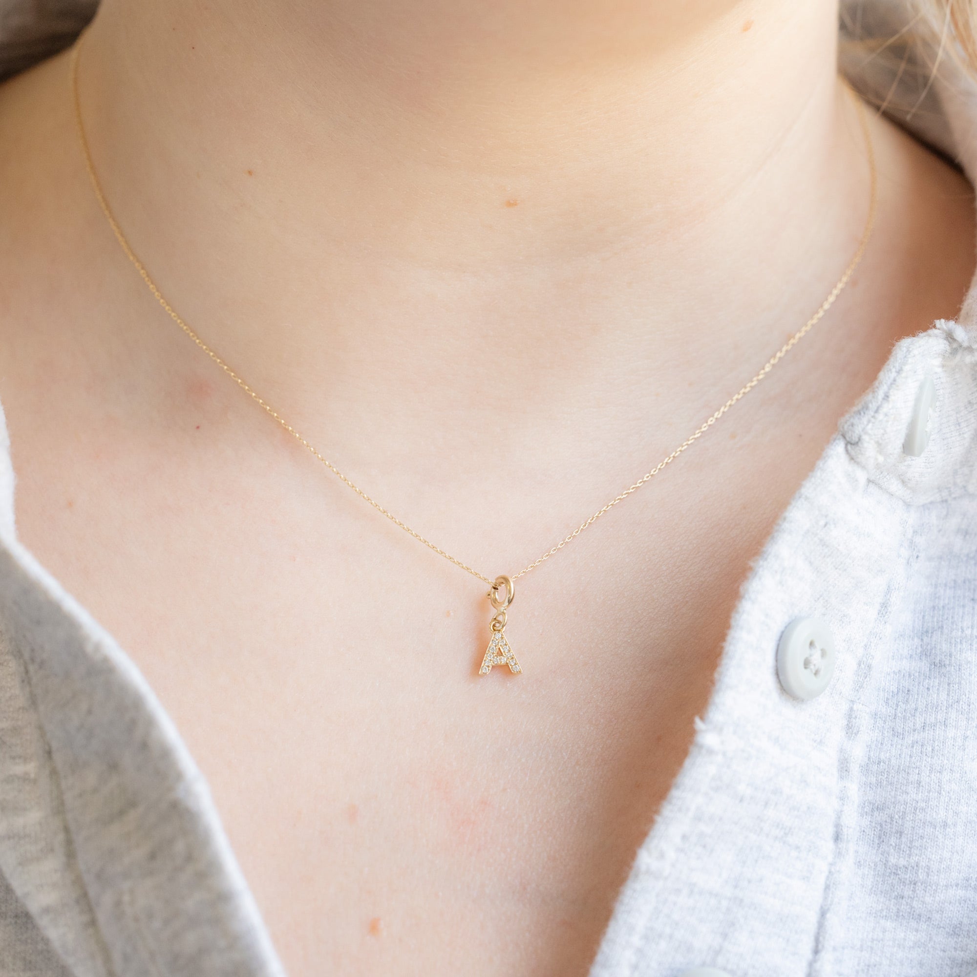 Alexis Russell Necklaces The White Diamond Pavé Letter Charm | Yellow, Rose or White Gold