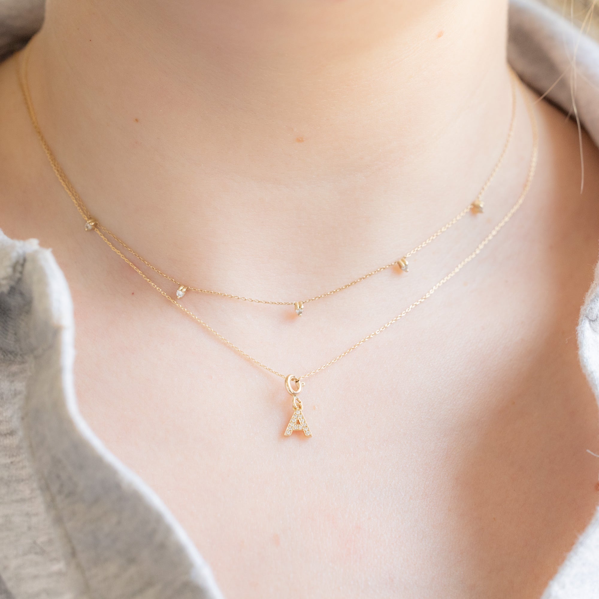 Alexis Russell Necklaces The White Diamond Pavé Letter Charm | Yellow, Rose or White Gold