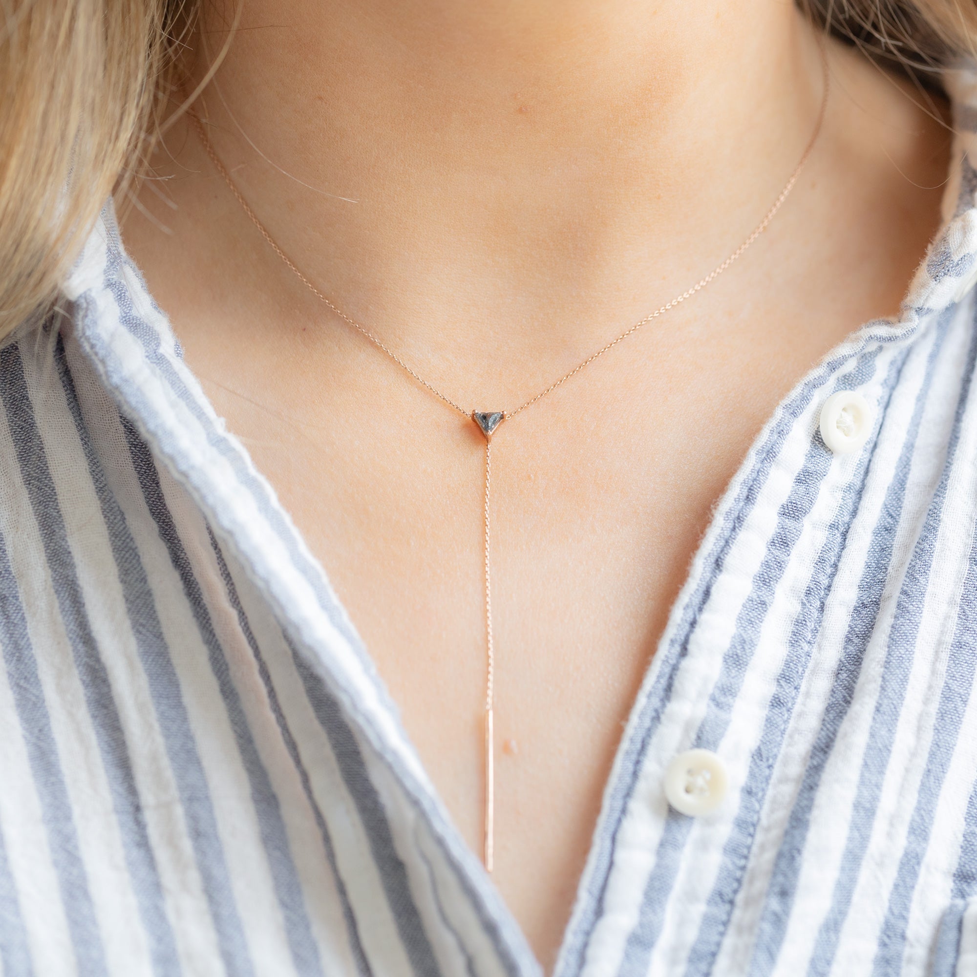 Alexis Russell Necklaces The Trillion Black Diamond Lariat Necklace | Yellow, Rose or White Gold