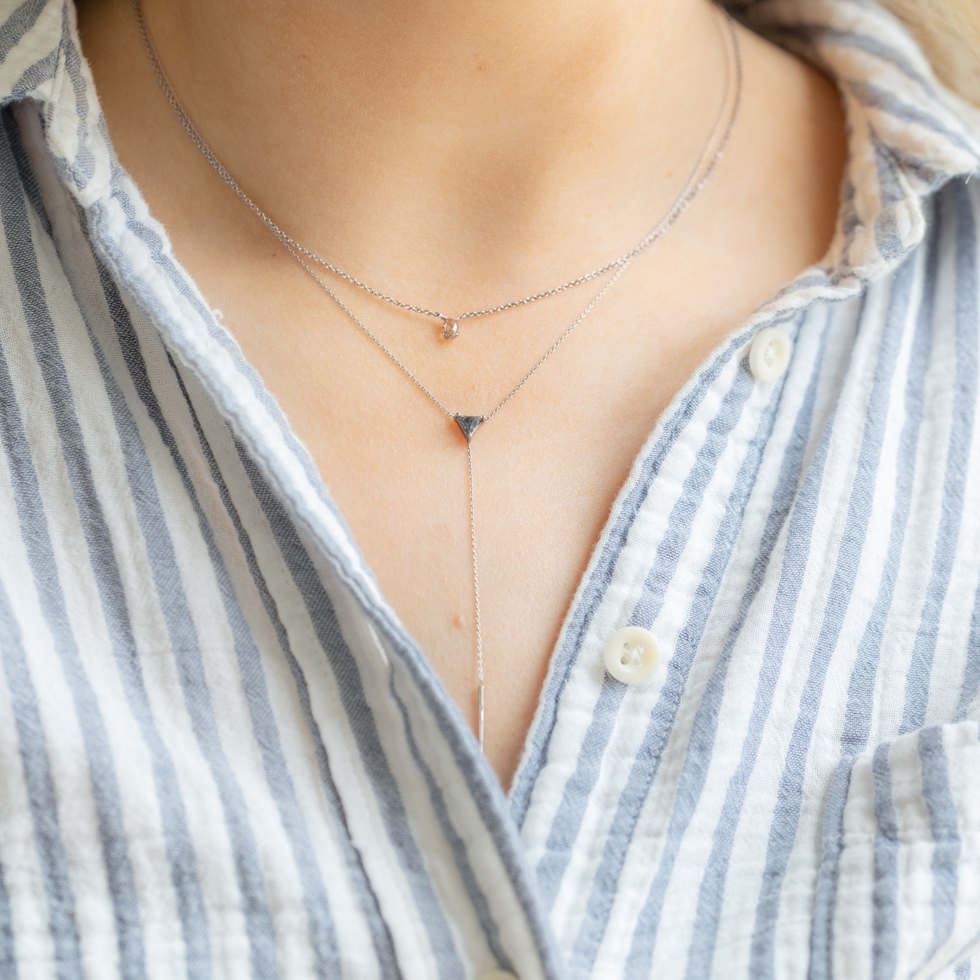 Alexis Russell Necklaces The Trillion Black Diamond Lariat Necklace | White Gold