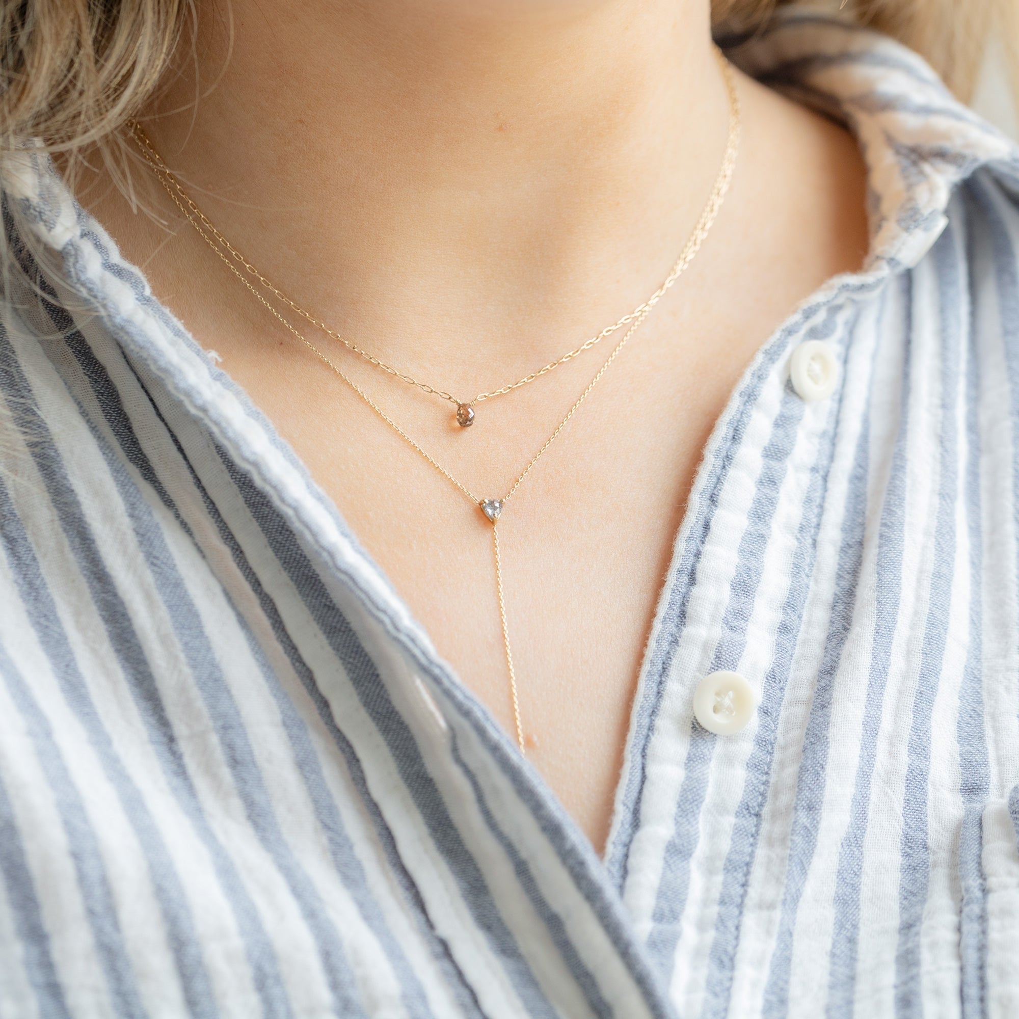 Alexis Russell Necklaces The Simple Champagne Diamond Briolette Necklace | Yellow Gold Filled