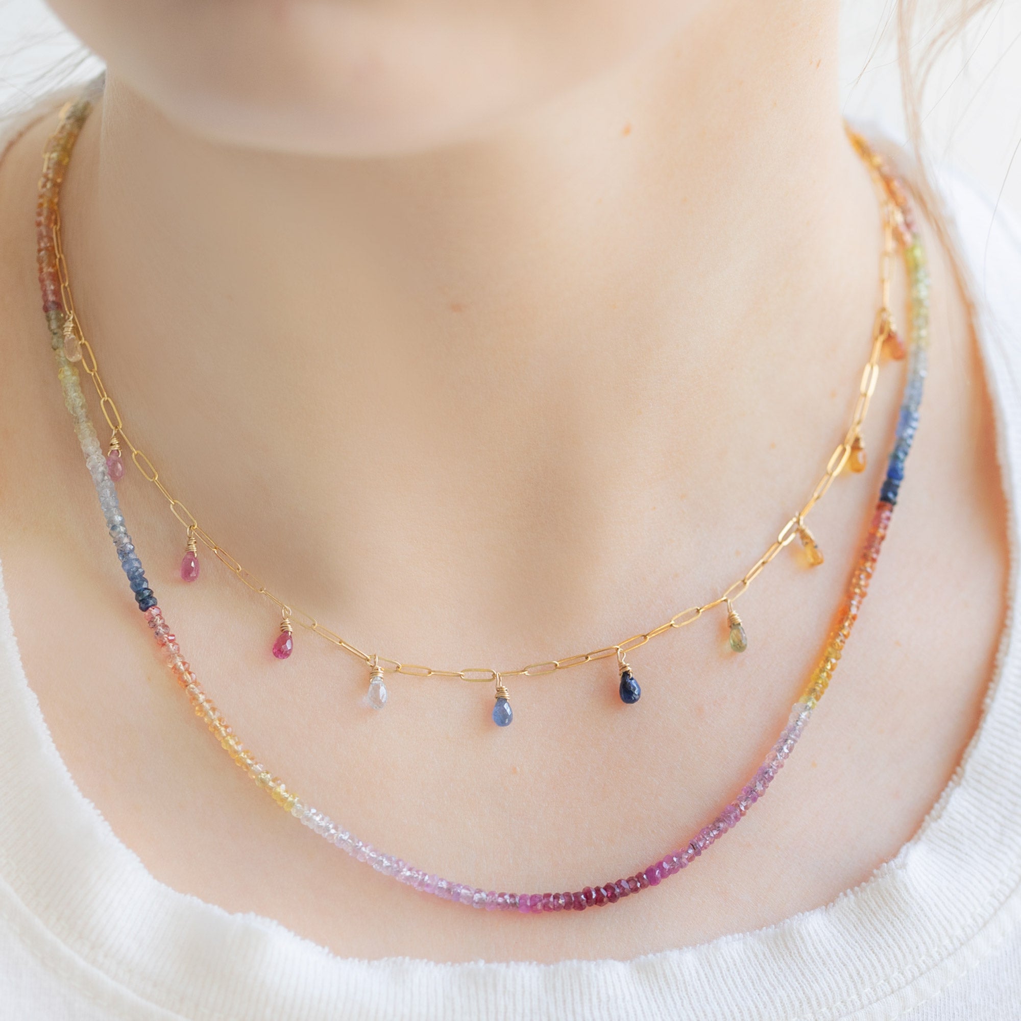 Alexis Russell Necklaces The Rainbow Sapphire Briolette Necklace | Yellow Gold