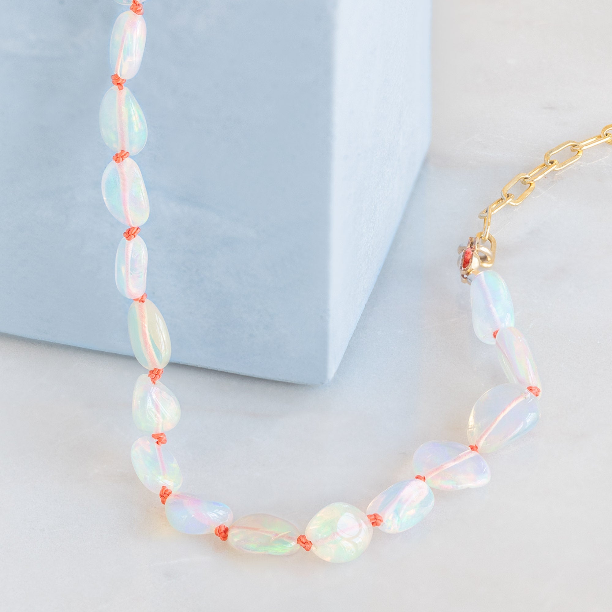 Alexis Russell Necklaces The Knotted Opal Necklace | Yellow Gold