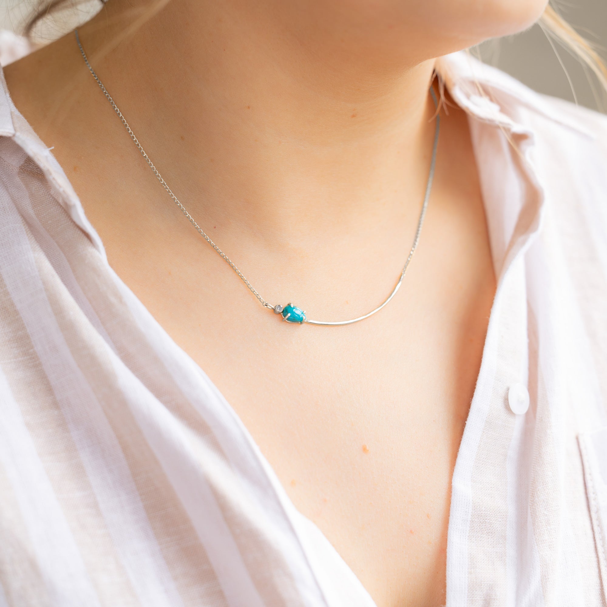 Alexis Russell Necklaces The Asymmetrical Turquoise + Diamond Necklace | Sterling Silver