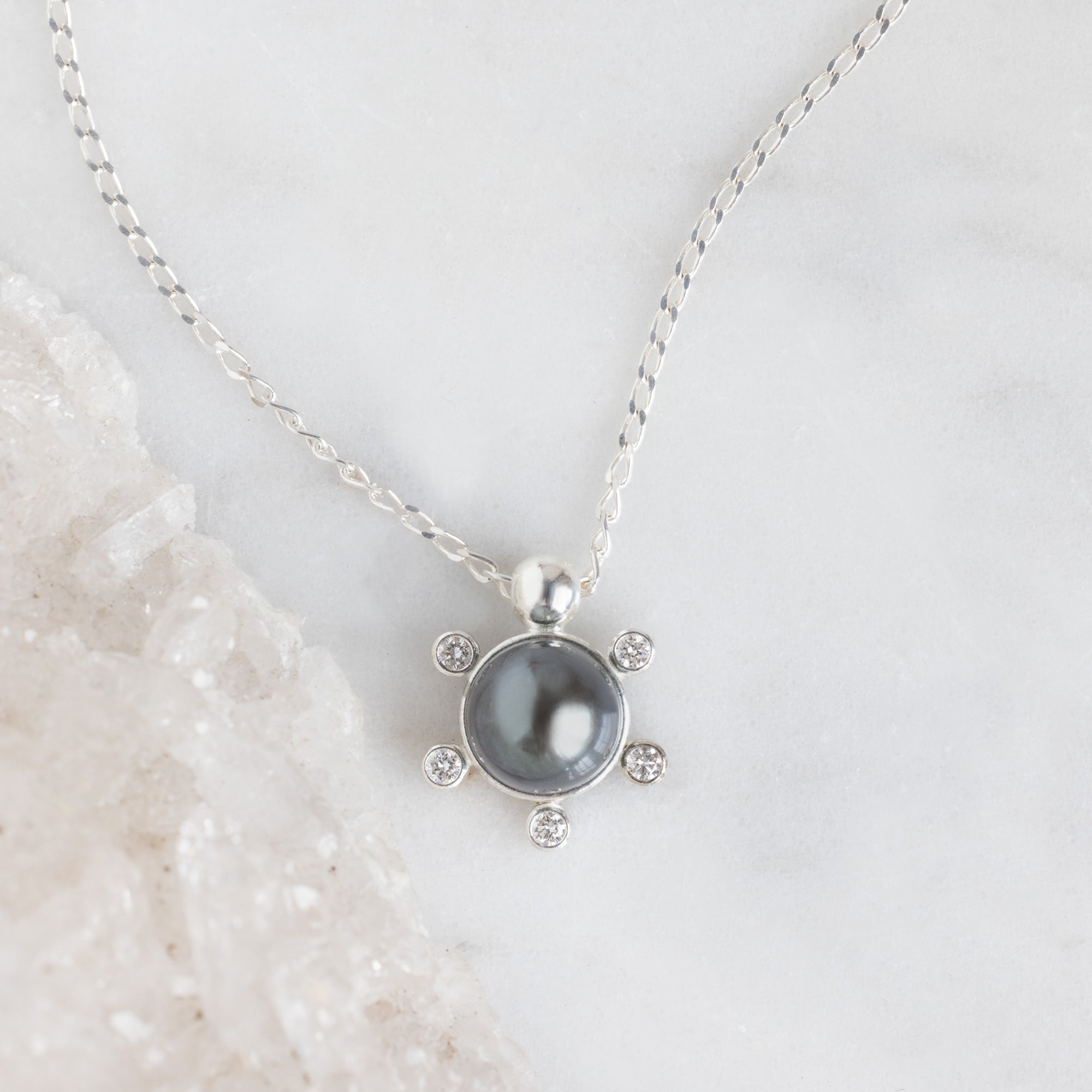Alexis Russell  Necklaces Black Pearl Compass Necklace | Sterling Silver