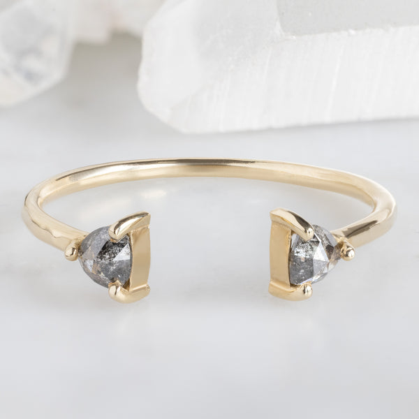 Alexis Russell Wedding Bands Open Cuff Salt and Pepper Diamond Trillion Stacking Band | Yellow, Rose or White Gold