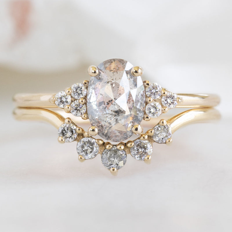 One of a Kind Round Salt and Pepper Diamond Sunburst Stacking Band | 14K or 18K Yellow Gold