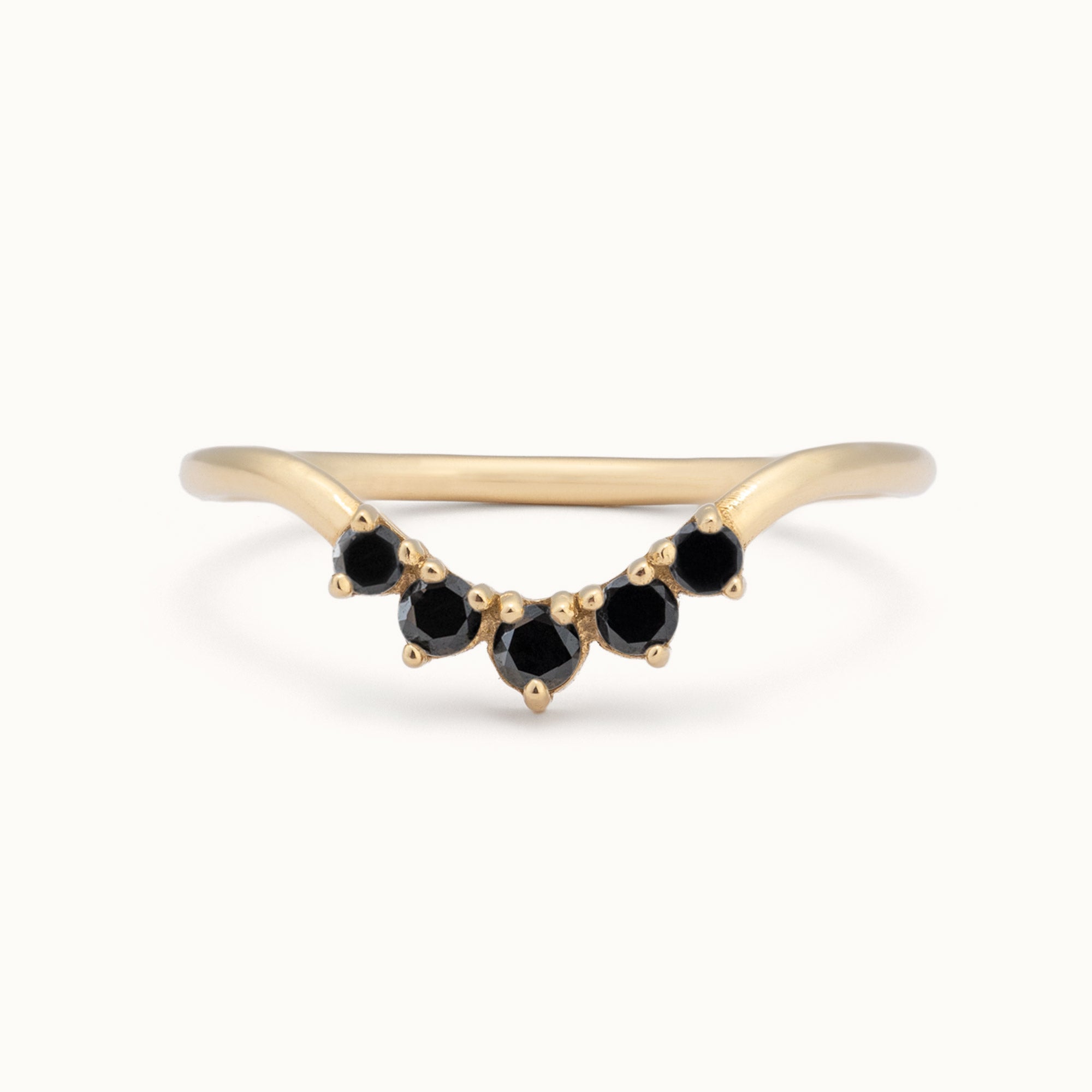 One of a Kind Round Black Diamond Sunburst Stacking Band | 14K or 18K Yellow Gold