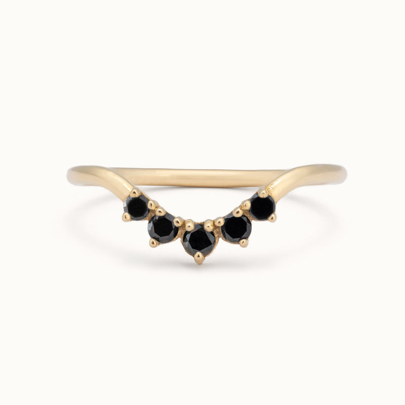 One of a Kind Round Black Diamond Sunburst Stacking Band | 14K or 18K Yellow Gold