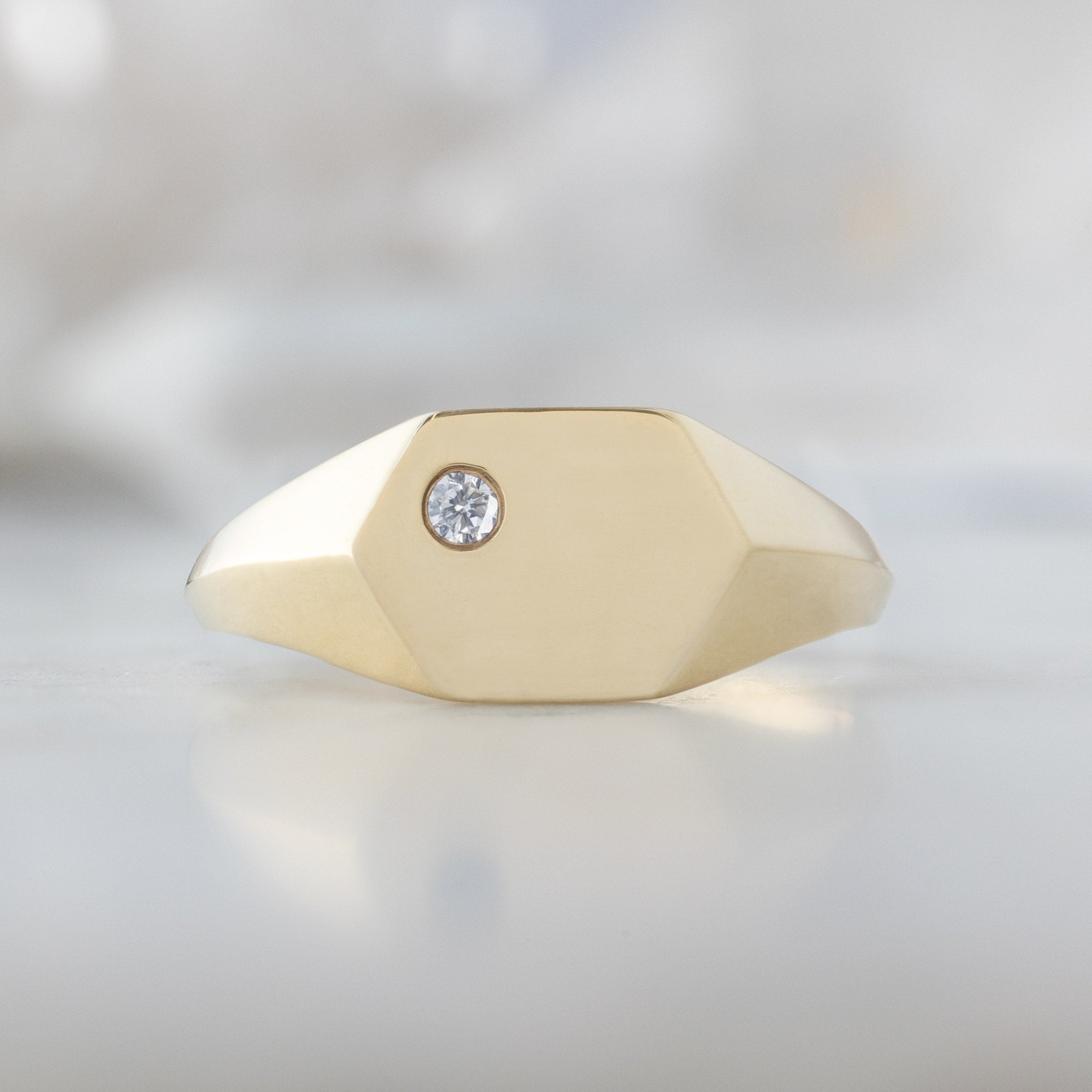 Alexis Russell Wedding Bands The Hexagon Salt and Pepper Diamond Signet Ring | Yellow Gold