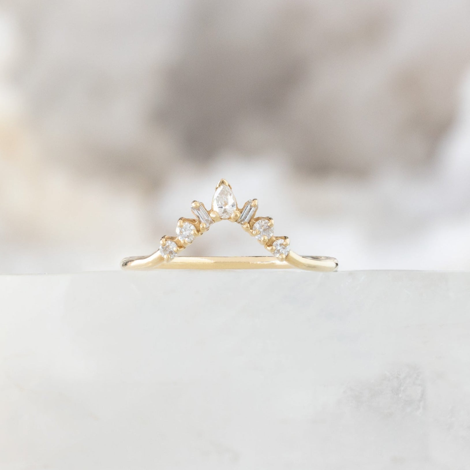 One of a Kind Geometric White Diamond Sunburst Stacking Band | 14K or 18K Yellow Gold