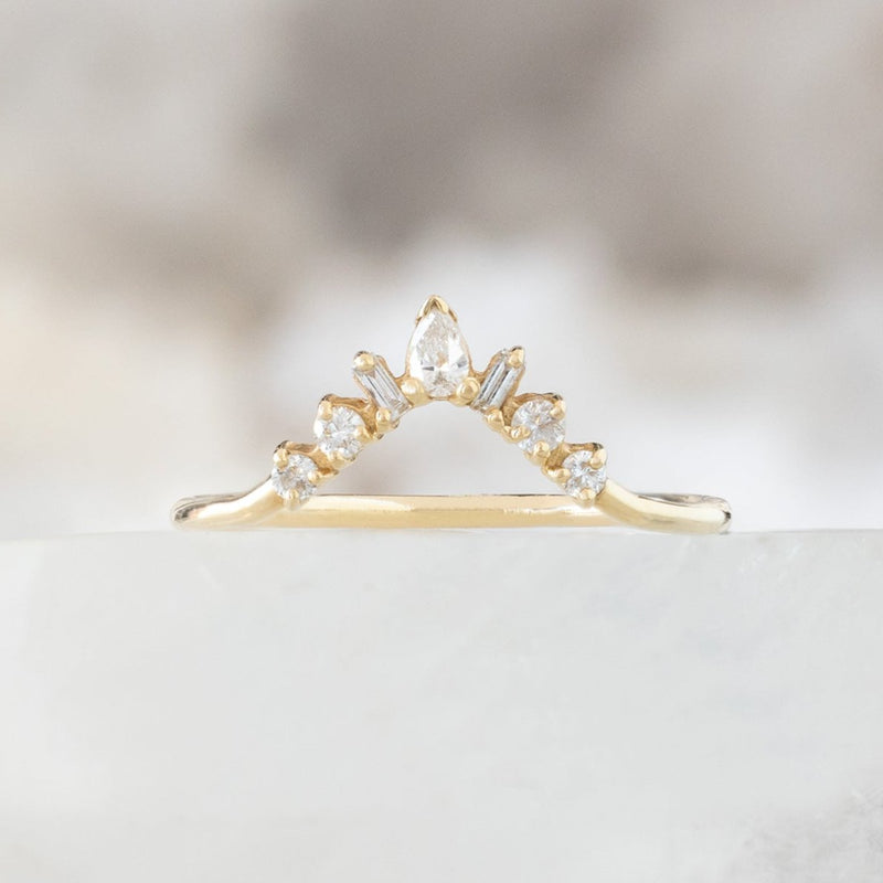 One of a Kind Geometric White Diamond Sunburst Stacking Band | 14K or 18K Yellow Gold