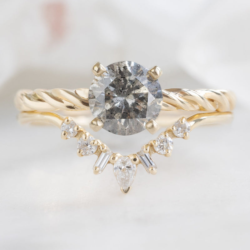 One of a Kind Geometric White Diamond Sunburst Stacking Band | 14K or 18K Yellow Gold