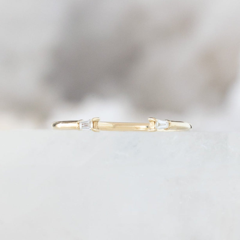 One of a Kind Open Cuff Baguette White Diamond Stacking Band | 14K or 18K Yellow Gold