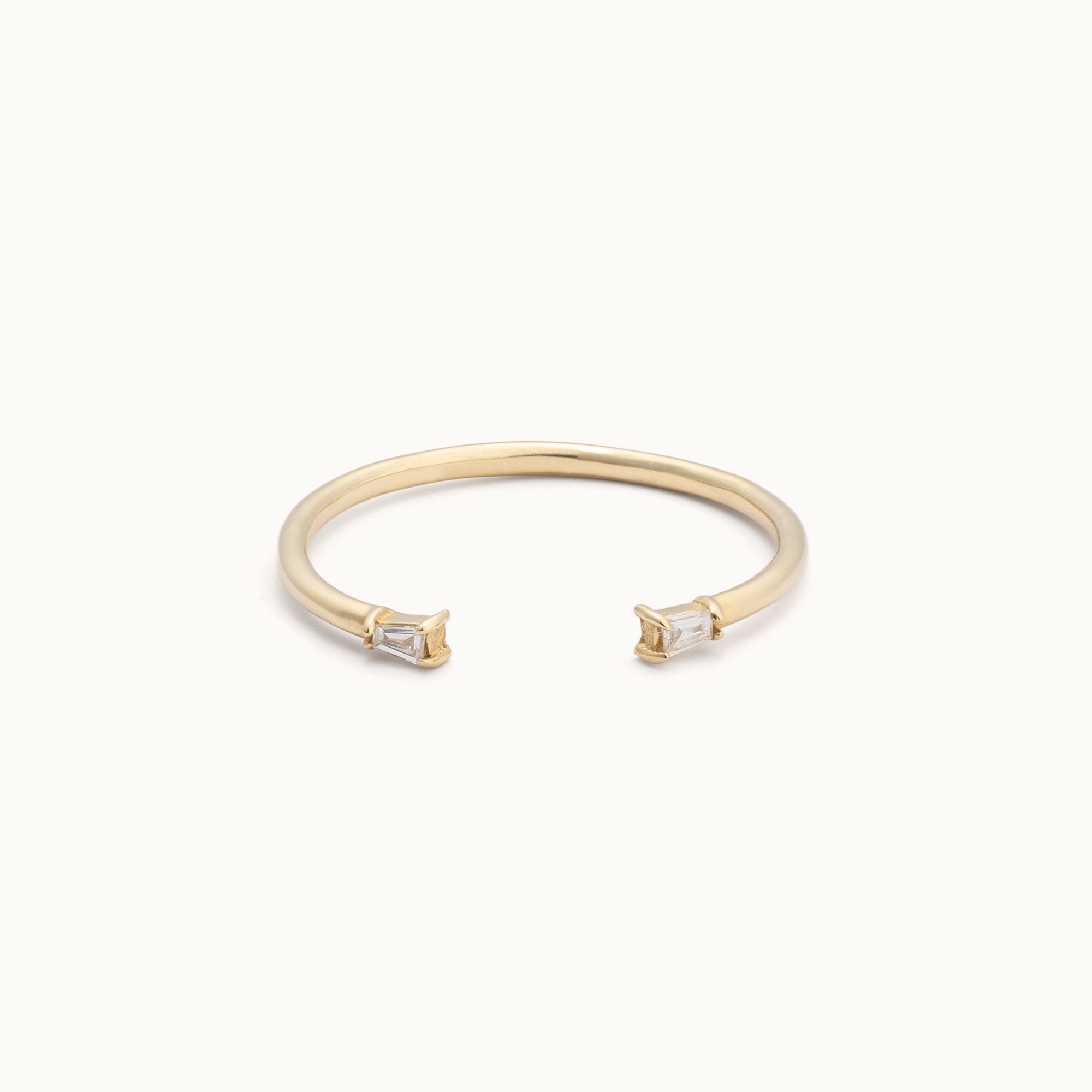 One of a Kind Open Cuff Baguette White Diamond Stacking Band | 14K or 18K Yellow Gold