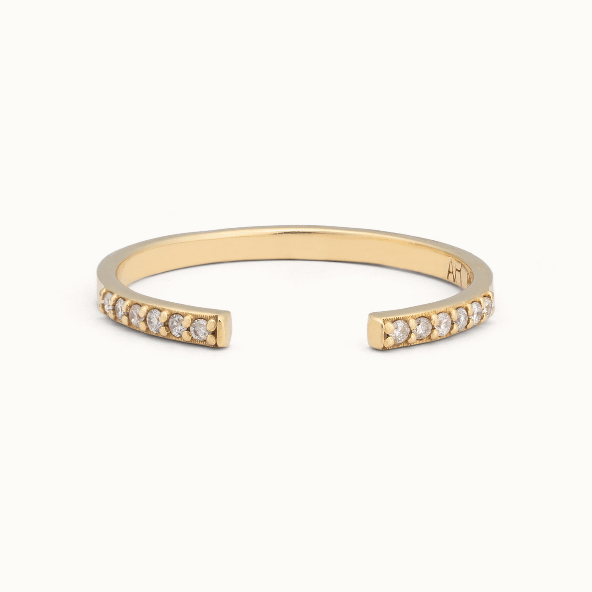 One of a Kind Open Cuff White Diamond Pavé Stacking Band | 14K or 18K Yellow Gold