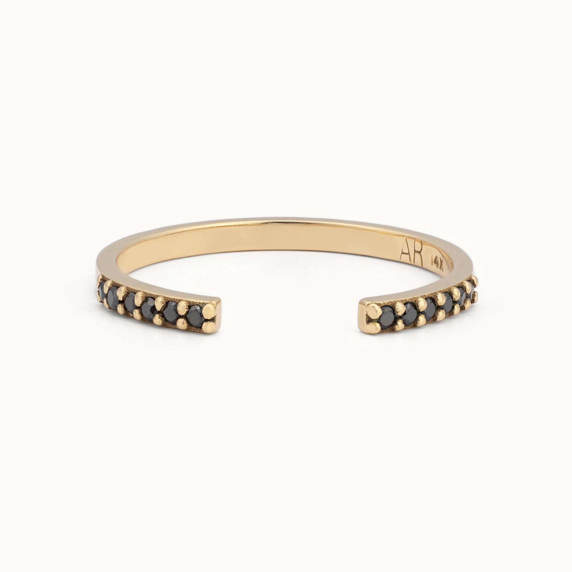 One of a Kind Open Cuff Black Diamond Pavé Stacking Band | 14K or 18K Yellow Gold