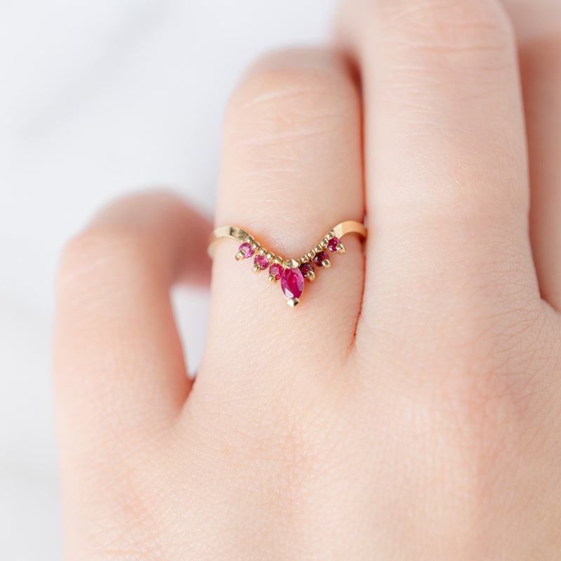 One of a Kind Marquise Ruby Sunburst Stacking Band | 14K Gold