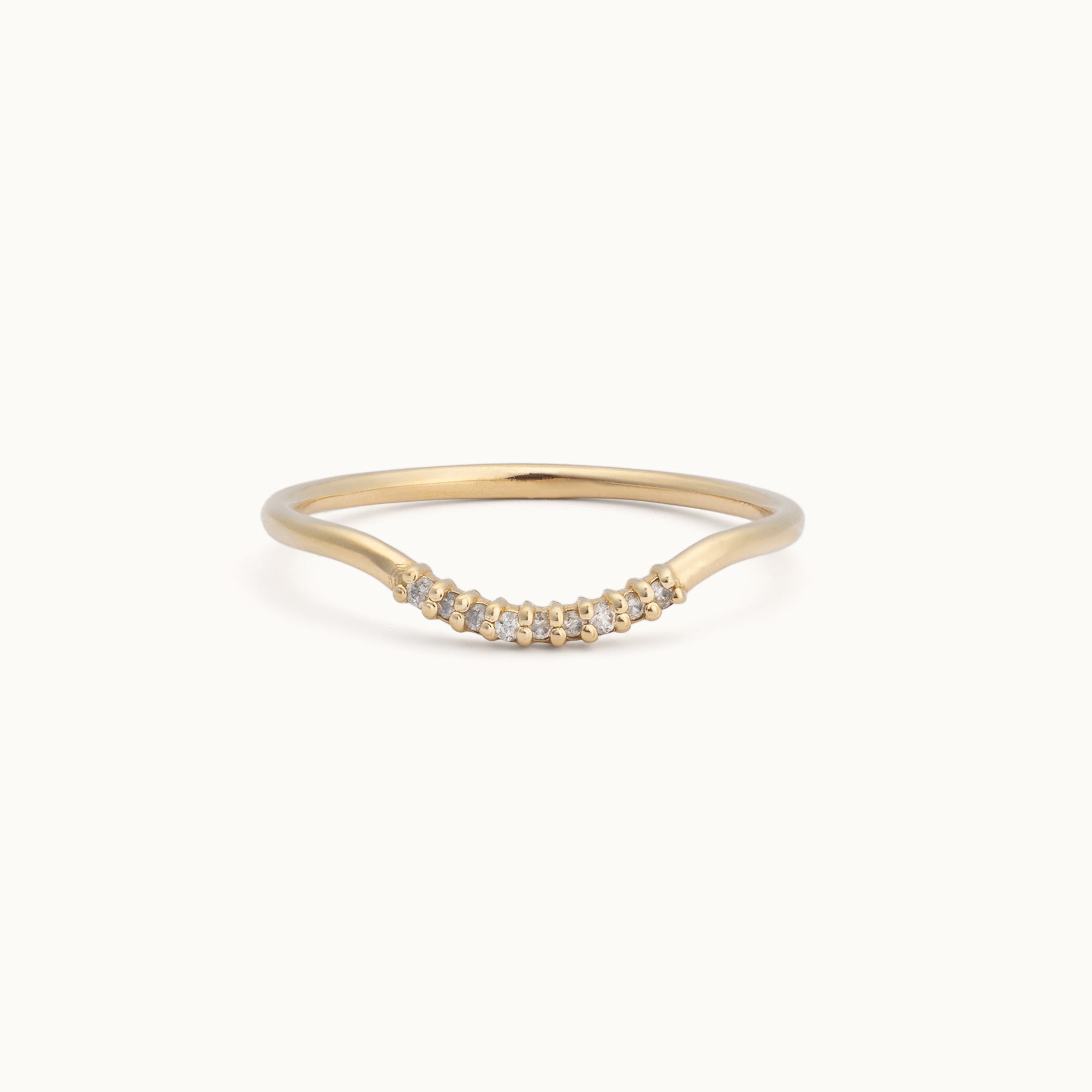 One of a Kind Salt and Pepper Diamond Pavé Arc Stacking Band | 14K or 18K Yellow Gold