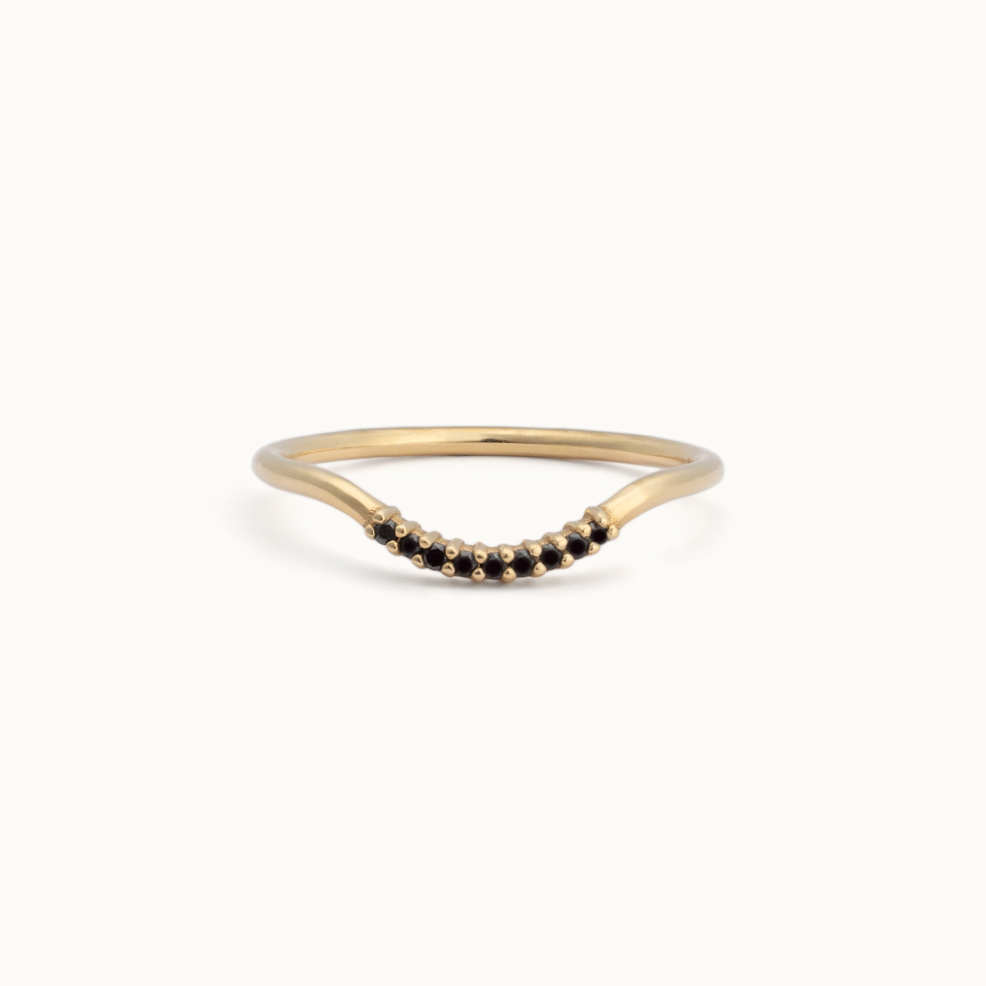 One of a Kind Black Diamond Pavé Arc Stacking Band | 14K or 18K Yellow Gold