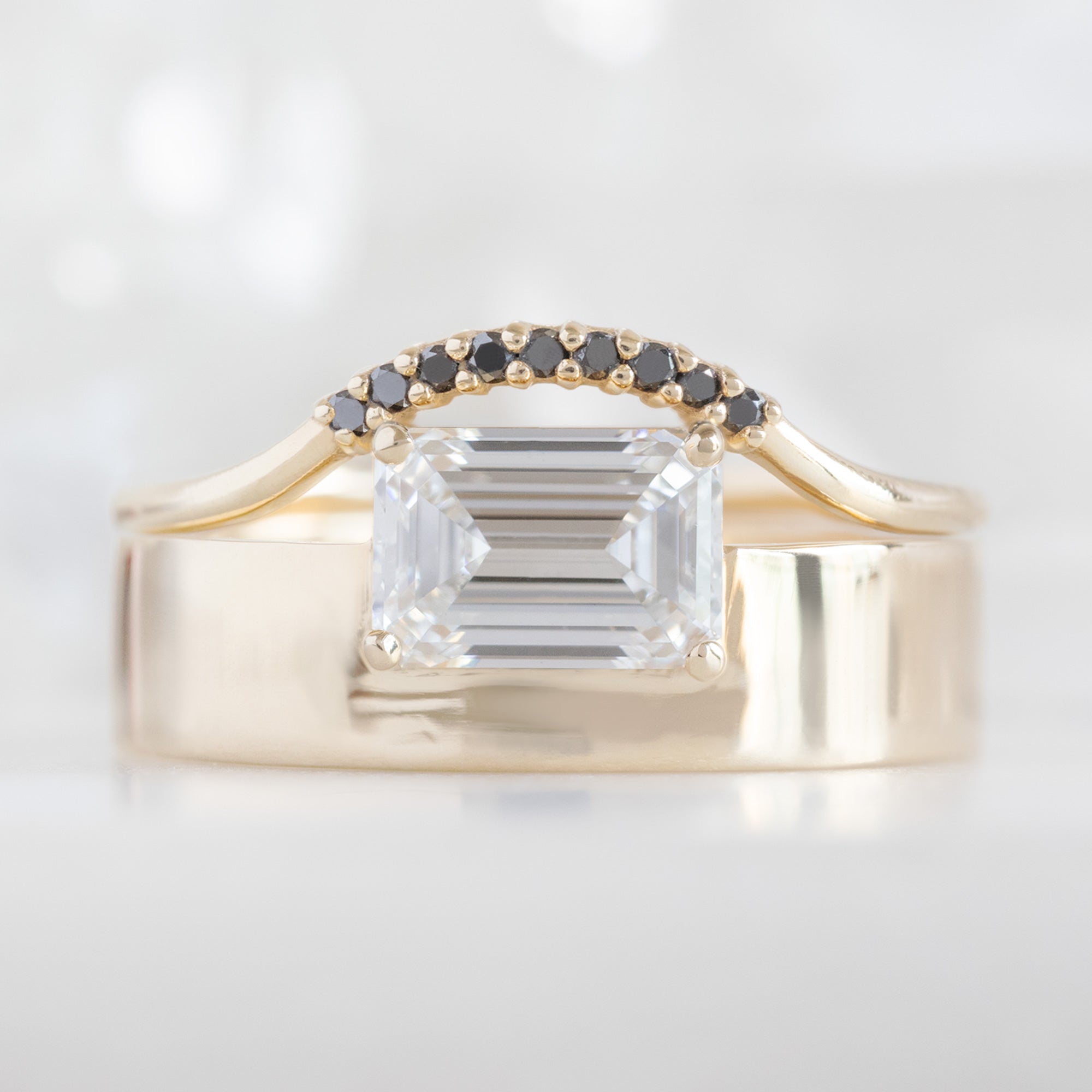 One of a Kind Black Diamond Pavé Arc Stacking Band | 14K or 18K Yellow Gold