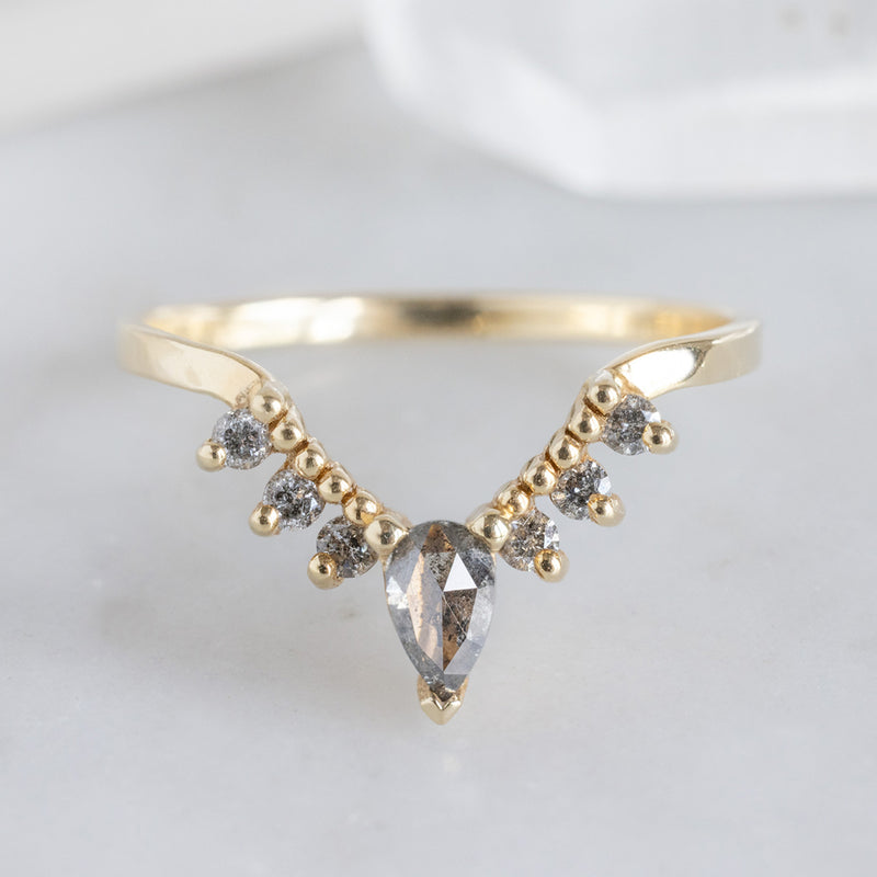 One of a Kind Pear Salt and Pepper Diamond Sunburst Stacking Band | 14K Gold