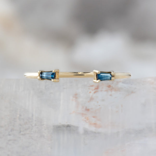 One of a Kind Open Cuff Montana Sapphire Baguette Stacking Band | 14K or 18K Yellow Gold